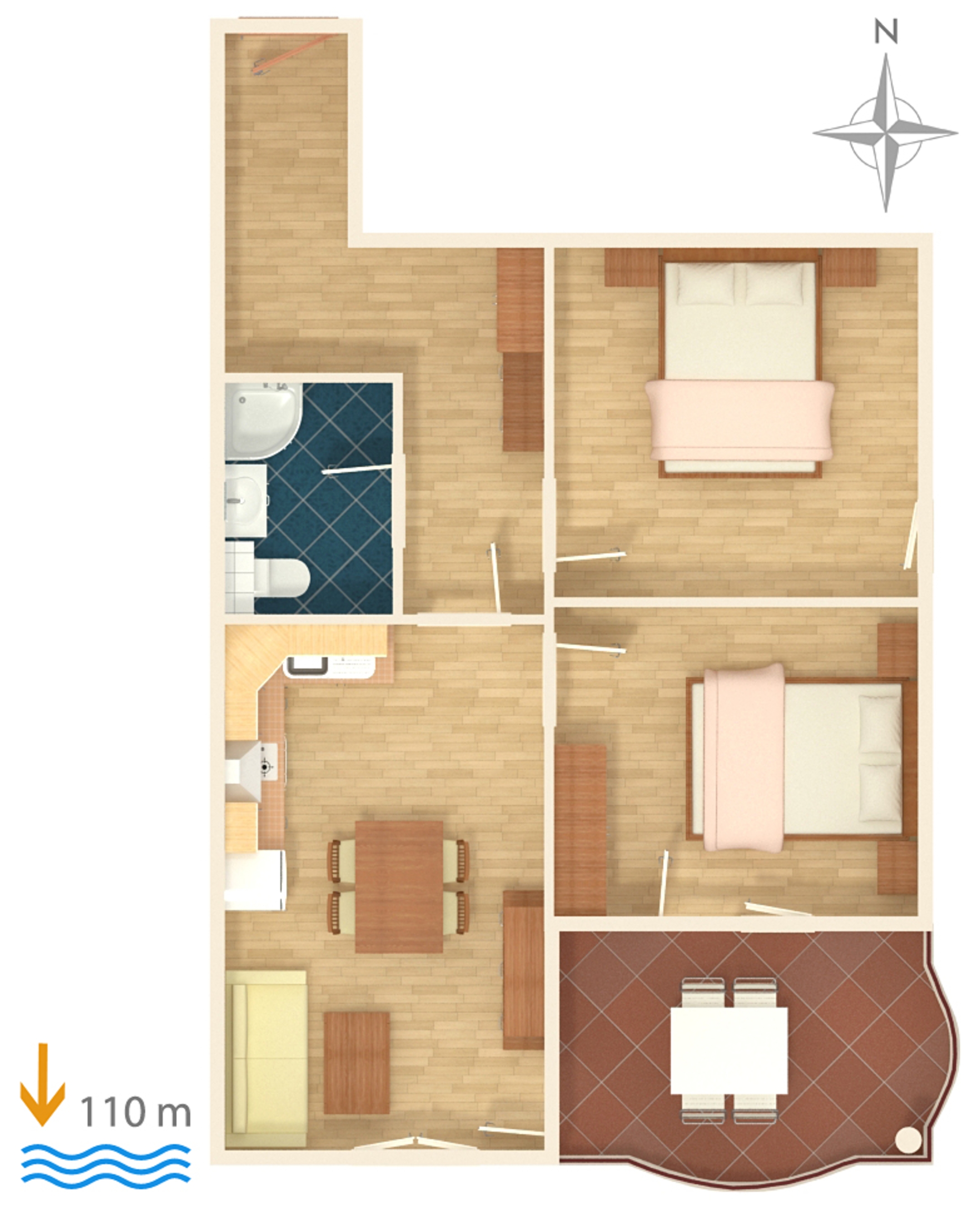 Two bedroom apartment with balcony and sea view Tučepi, Makarska  A-j