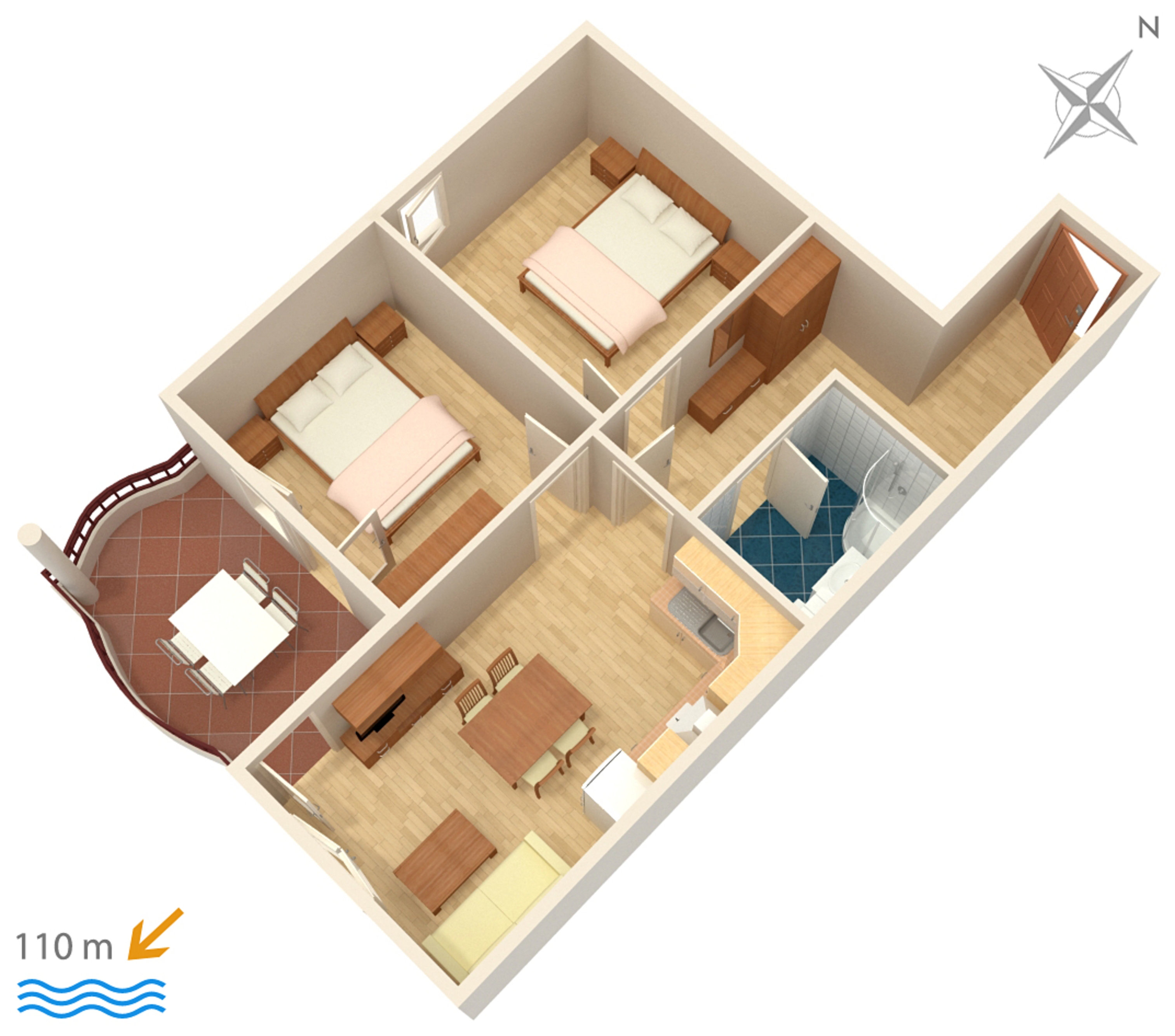 Two bedroom apartment with balcony and sea view Tučepi, Makarska  A-k