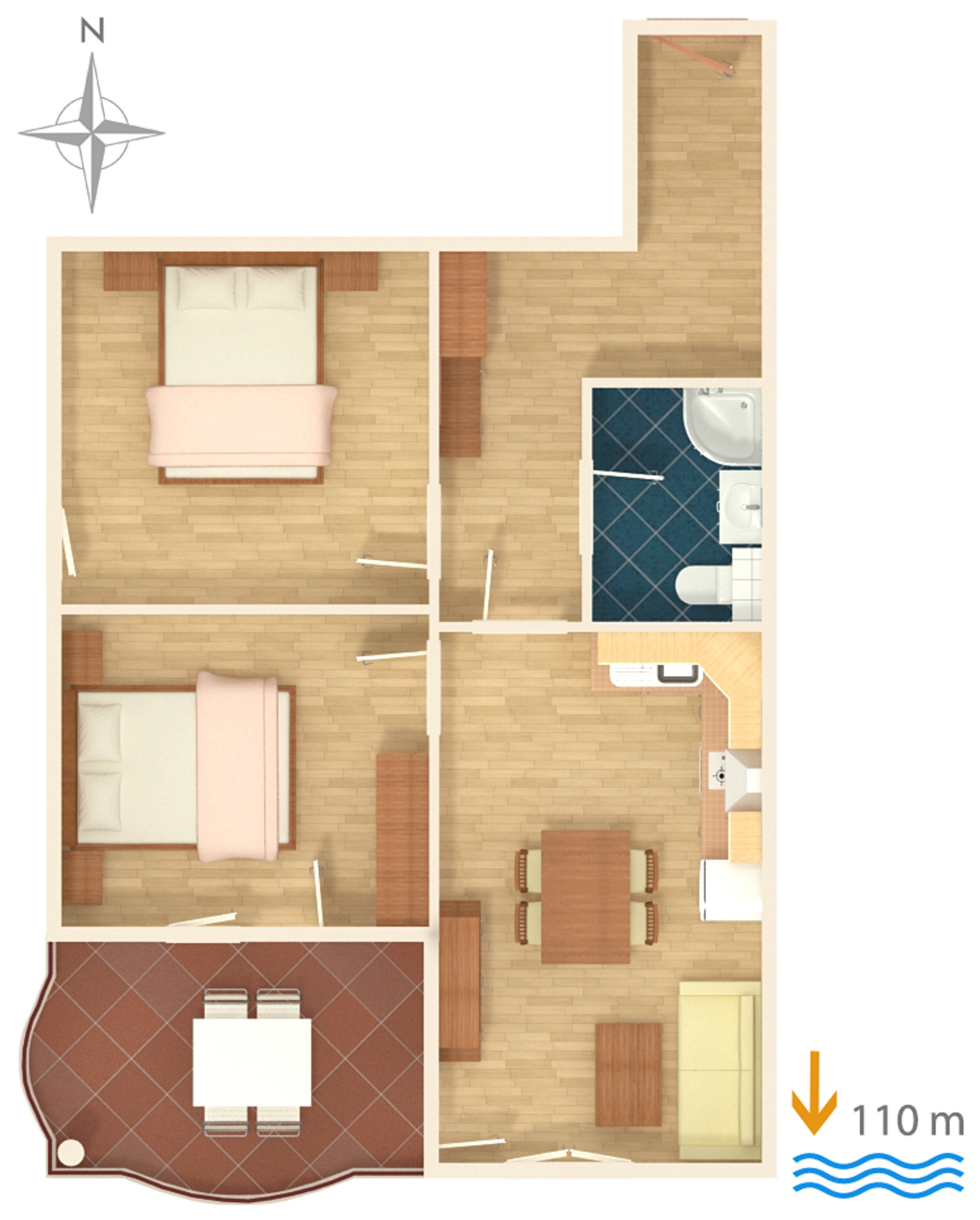Two bedroom apartment with balcony and sea view Tučepi, Makarska  A-k