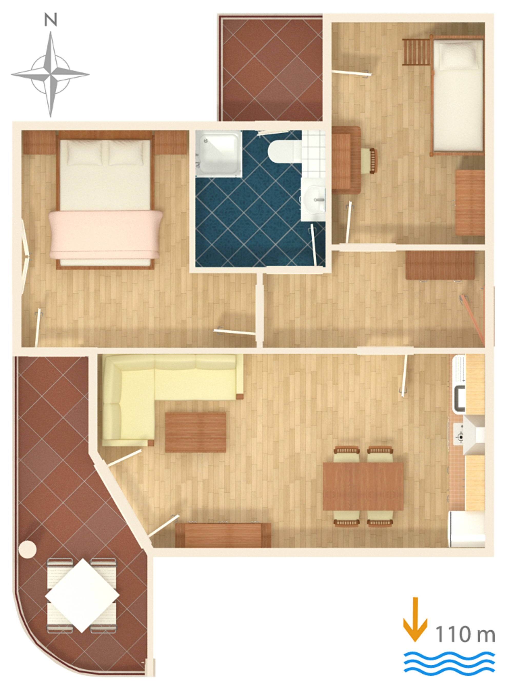 Two bedroom apartment with balcony and sea view Tučepi, Makarska  A-l