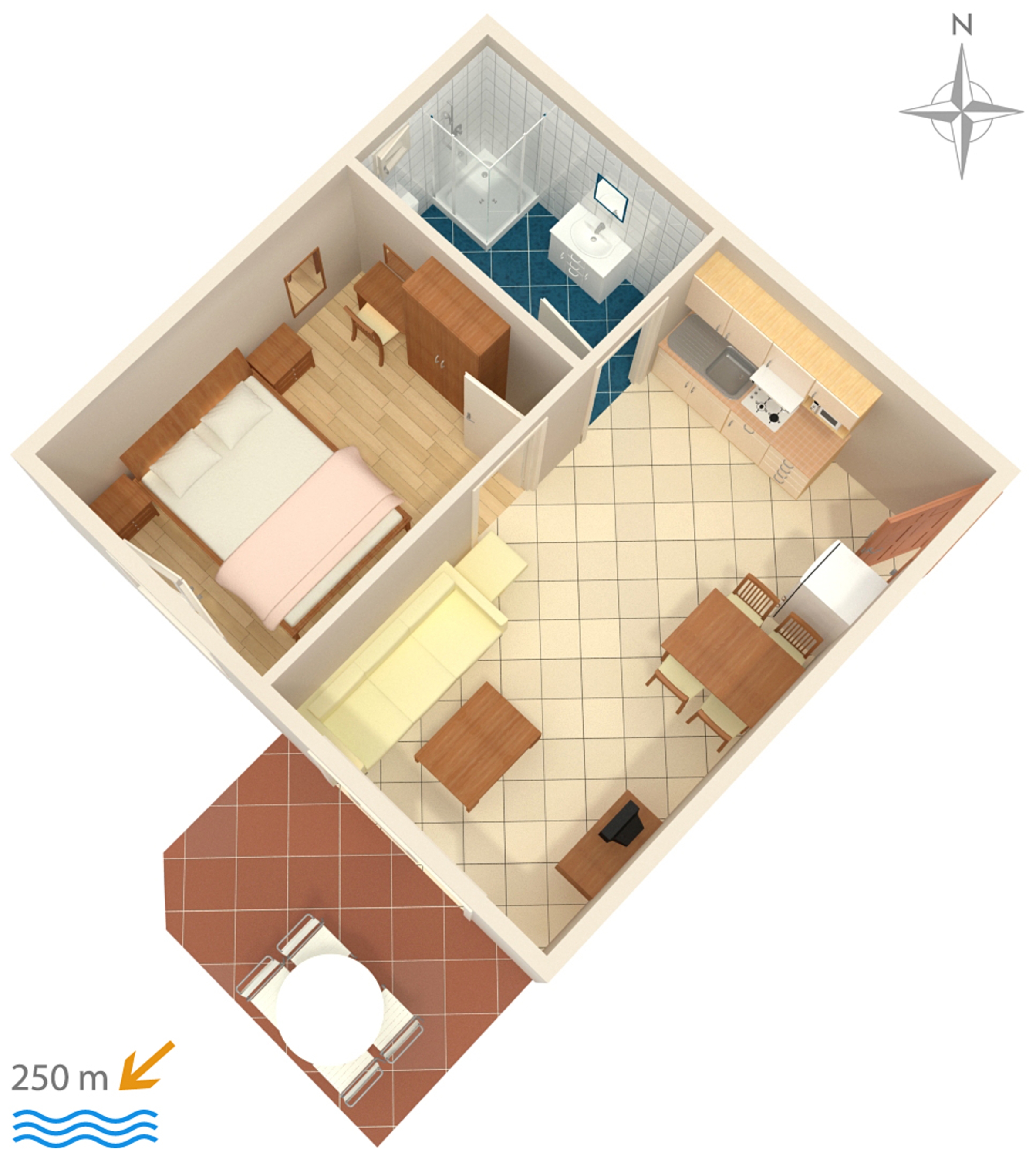 One bedroom apartment with terrace Palit, Rab  A-b