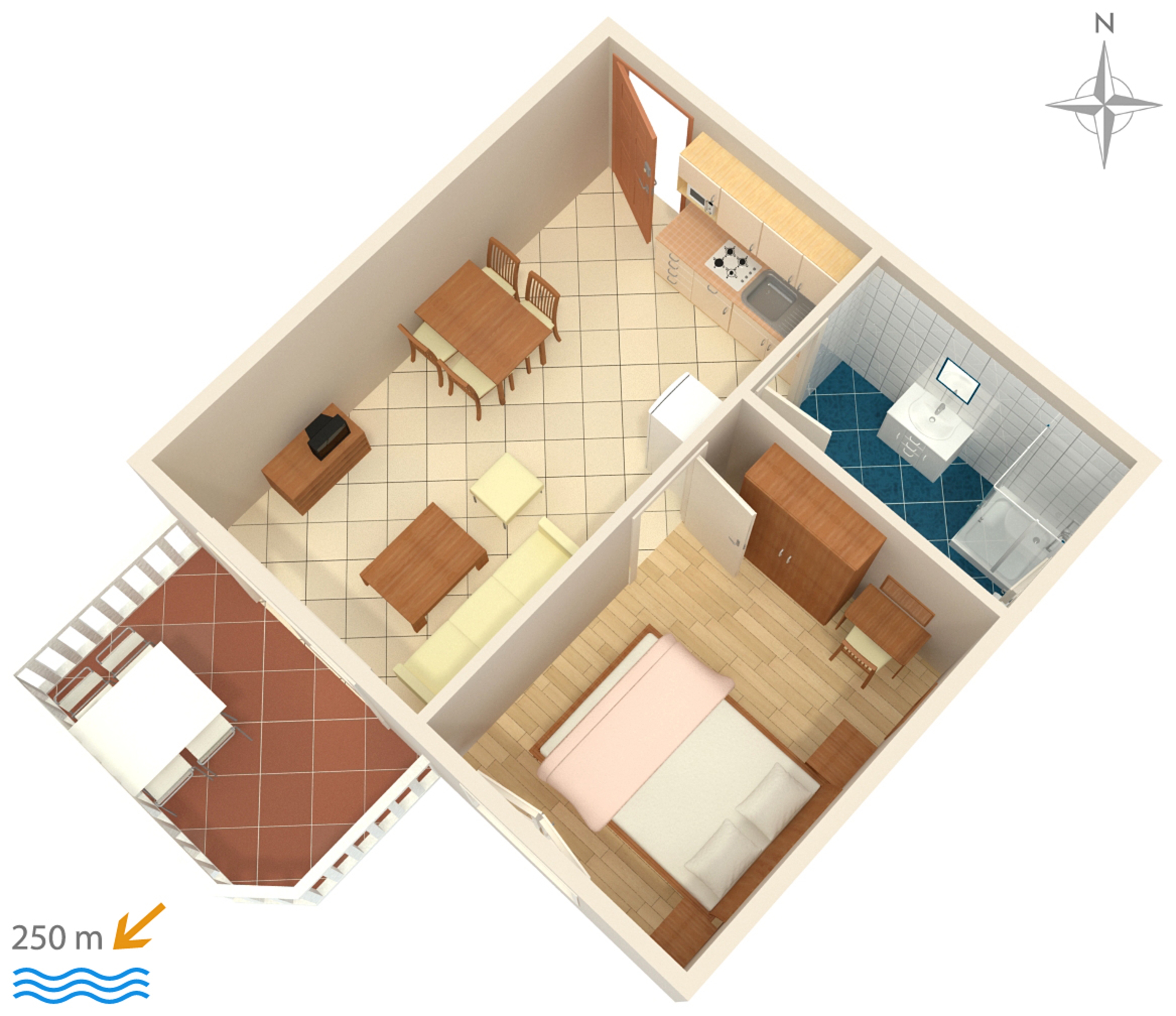 One bedroom apartment with terrace and sea view Palit, Rab  A-d