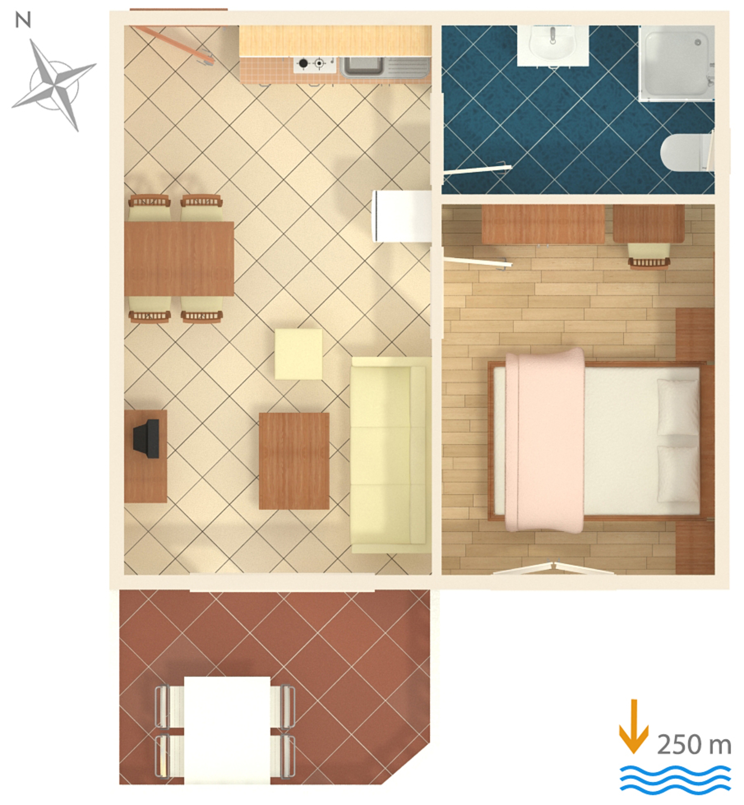 One bedroom apartment with terrace and sea view Palit, Rab  A-d