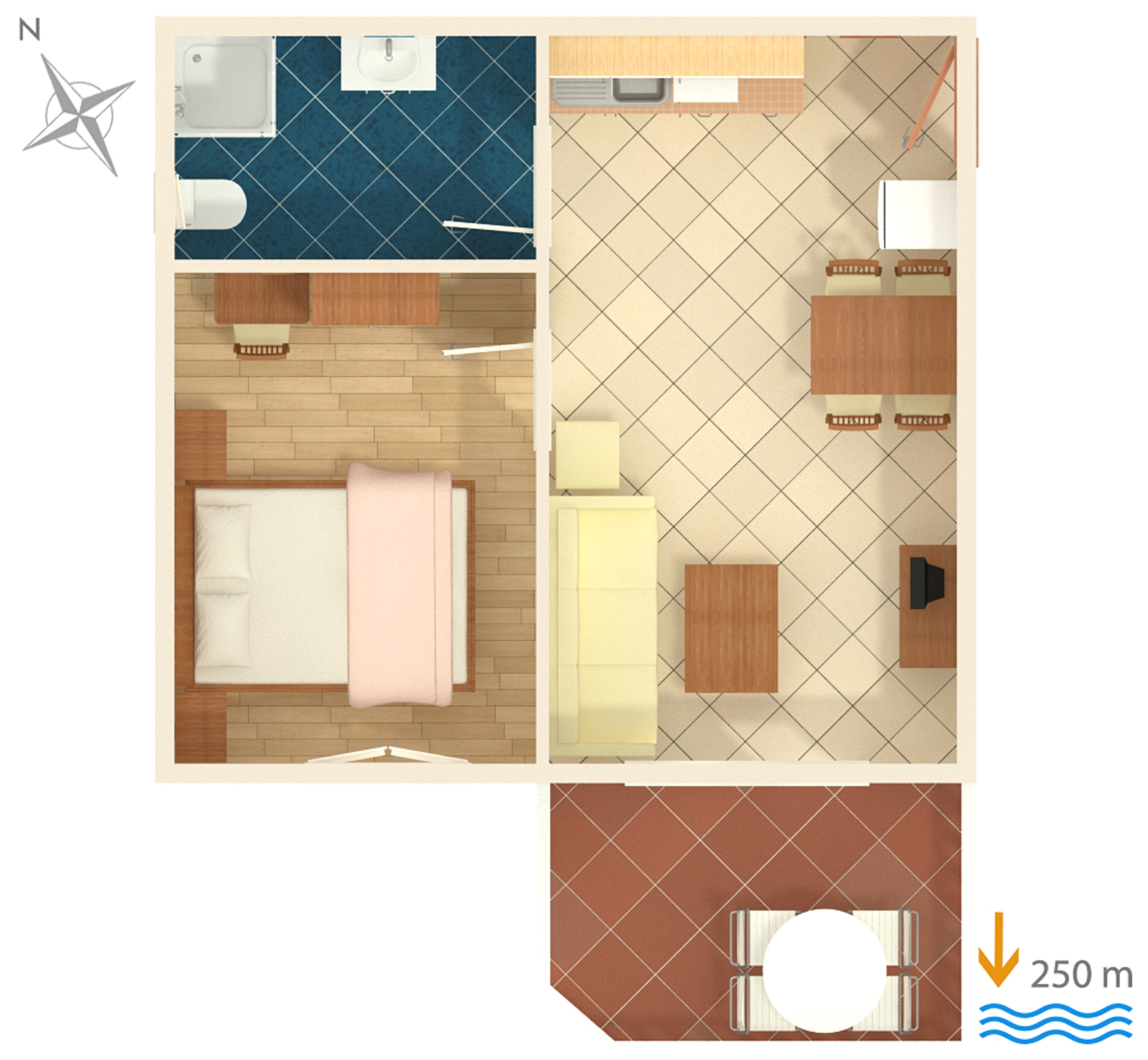 One bedroom apartment with terrace and sea view Palit, Rab  A-e