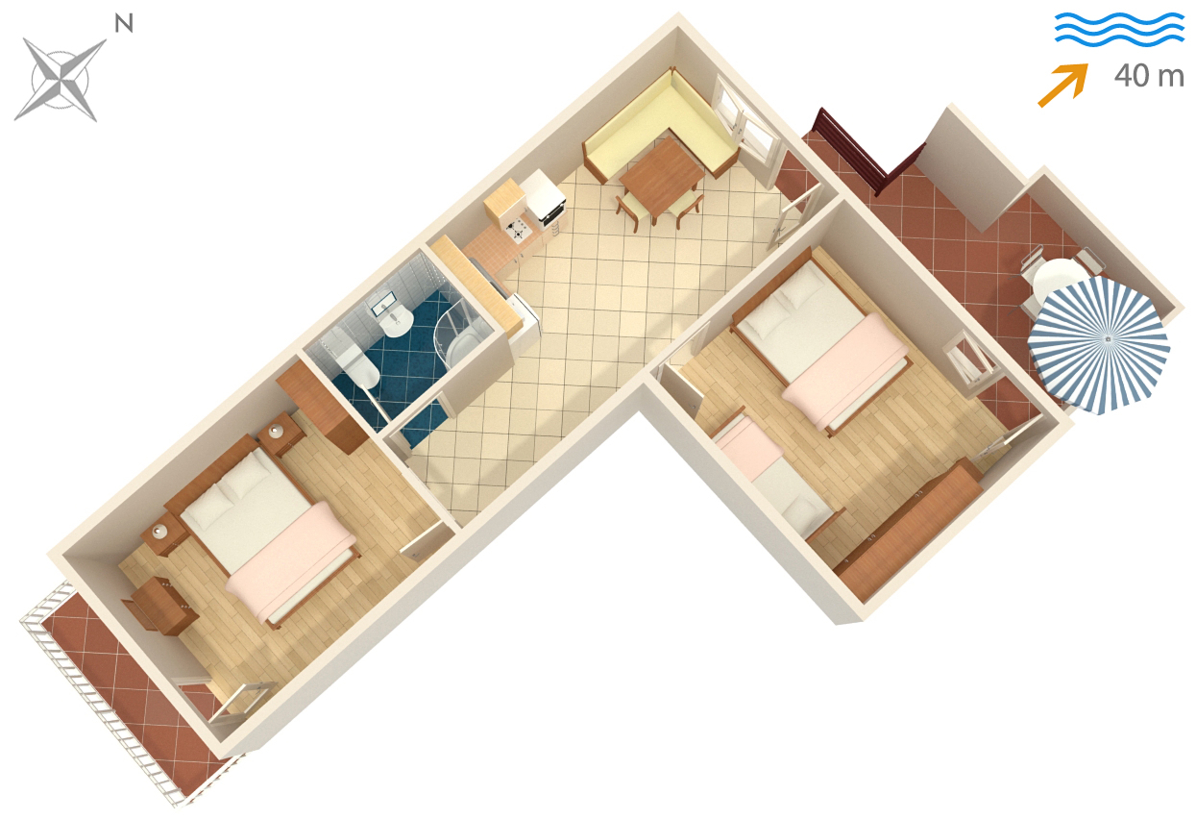 Two bedroom apartment near beach Neviđane, Pašman  A-a