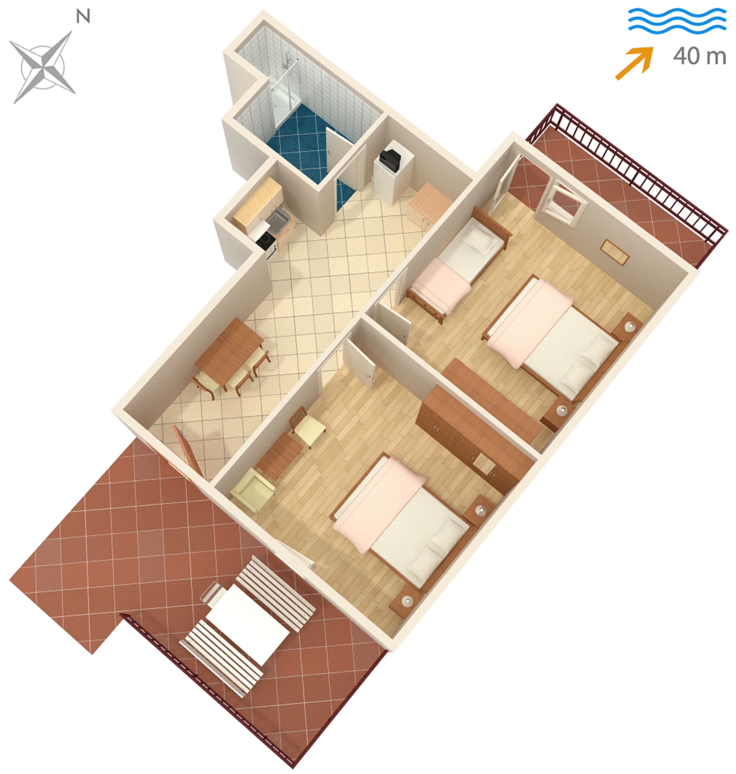Two bedroom apartment near beach Neviđane, Pašman  A-b