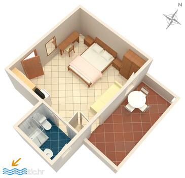 Plan Petrčane, Plan in the studio-apartment, dopusteni kucni ljubimci i WIFI.