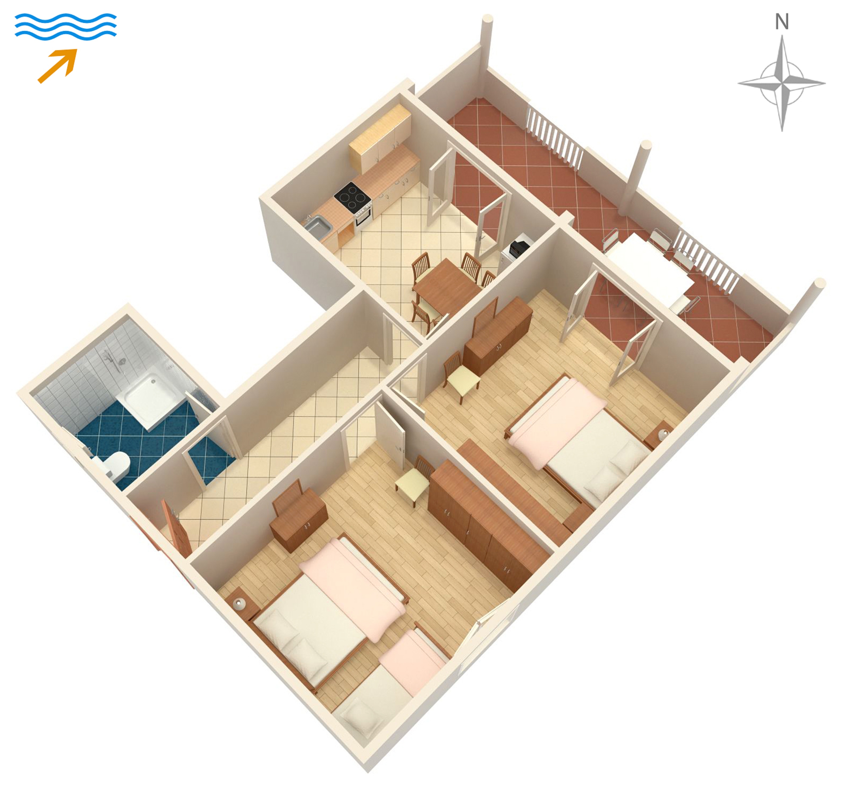 Two bedroom apartment with terrace and sea view Kraj, Pašman  A-a