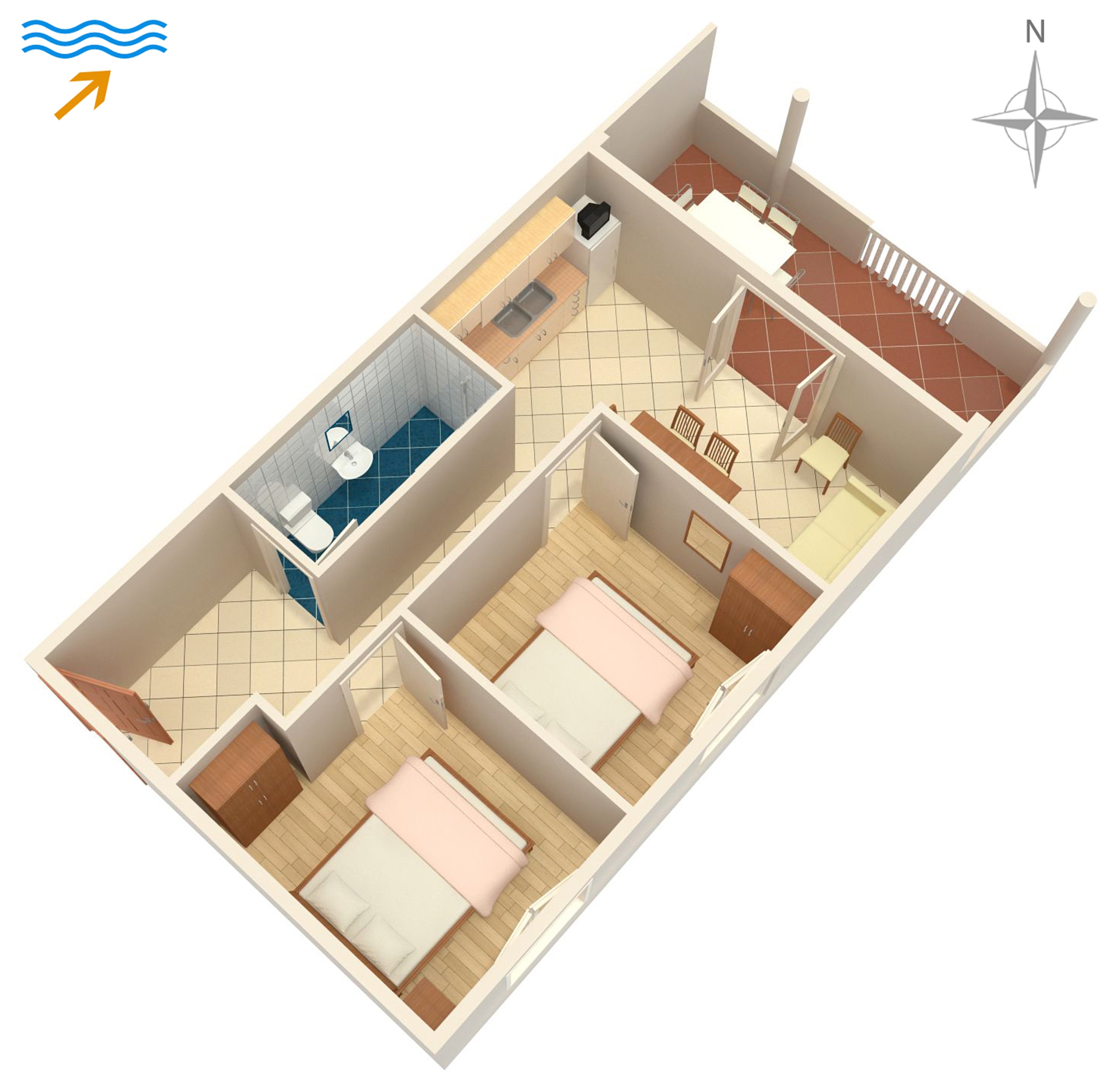 Two bedroom apartment with terrace and sea view Kraj, Pašman  A-c