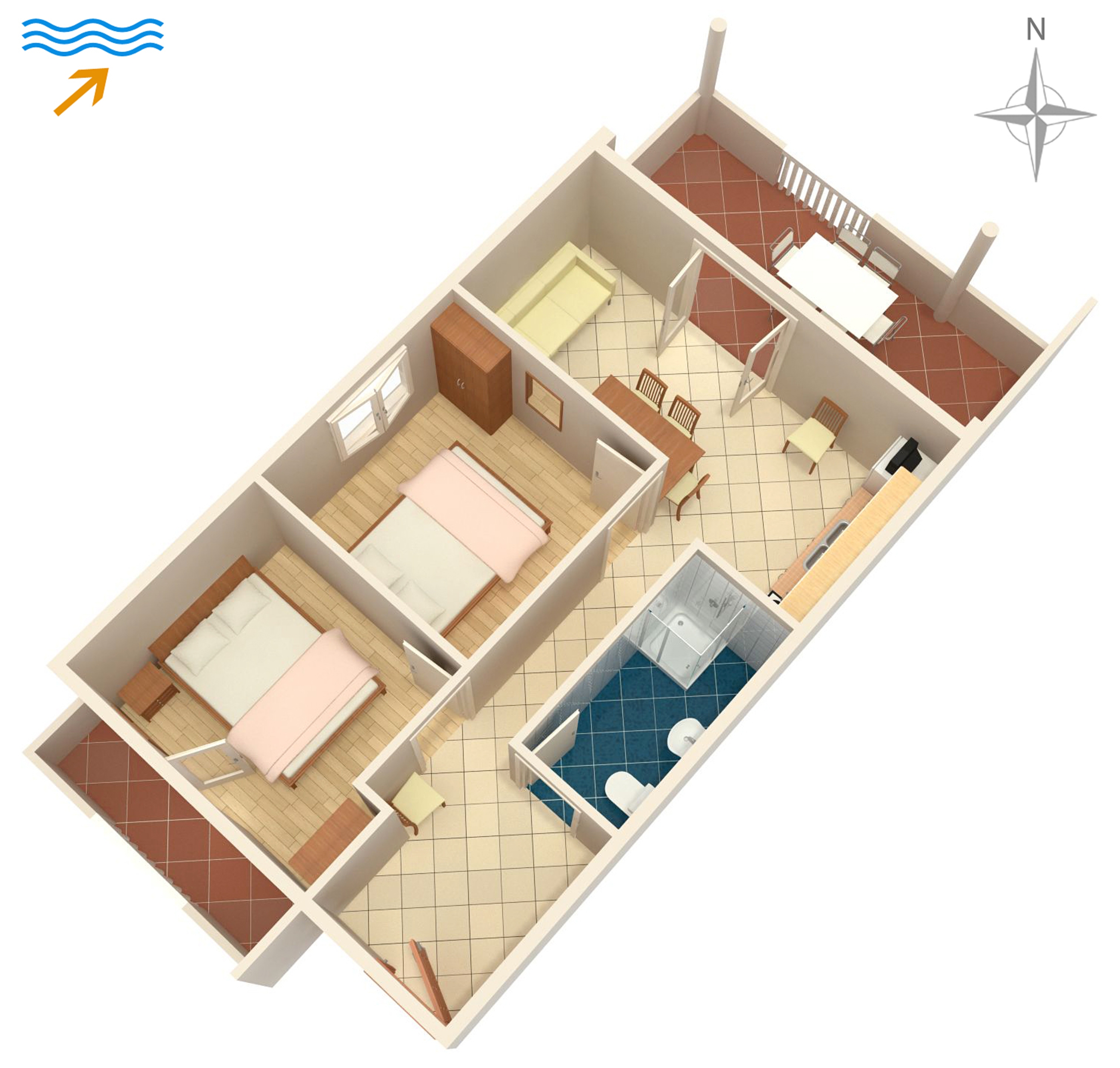 Two bedroom apartment with terrace and sea view Kraj, Pašman  A-d
