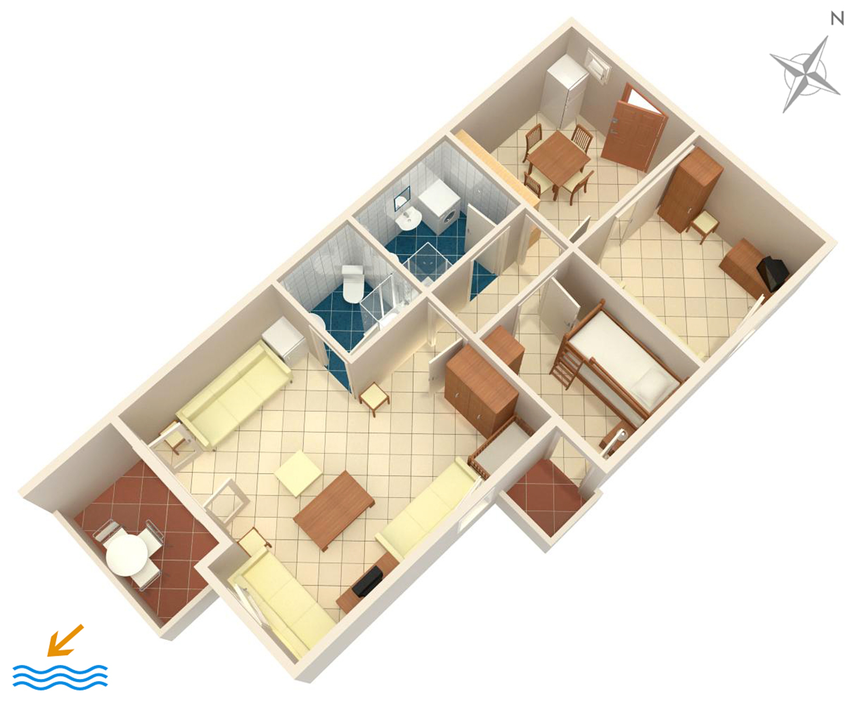 Two bedroom apartment with terrace and sea view Košljun, Pag  A-a