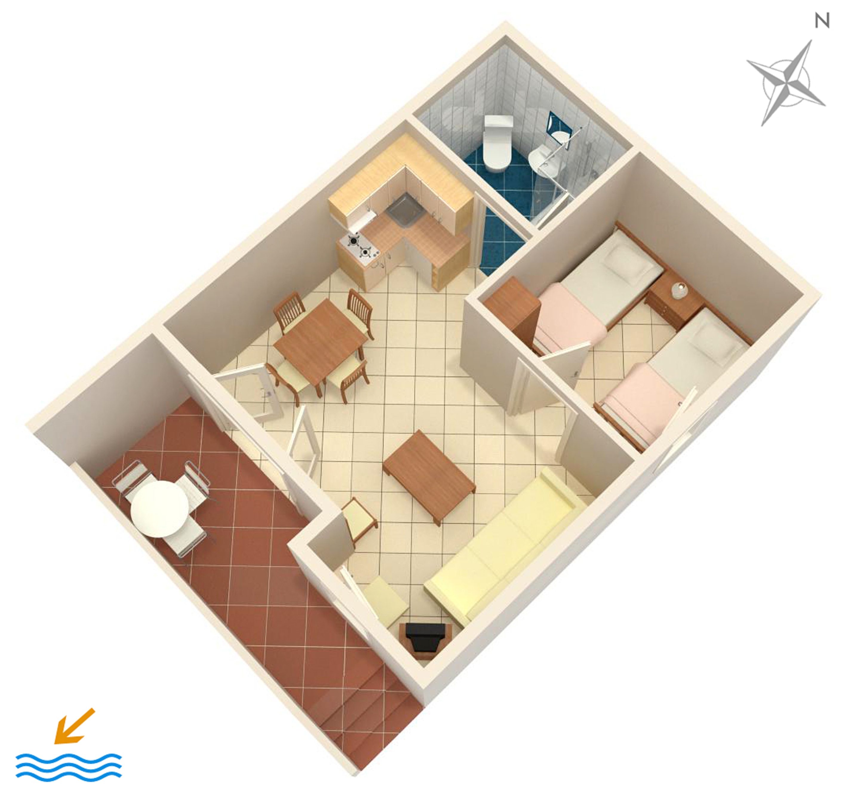 One bedroom apartment with terrace and sea view Košljun, Pag  A-b