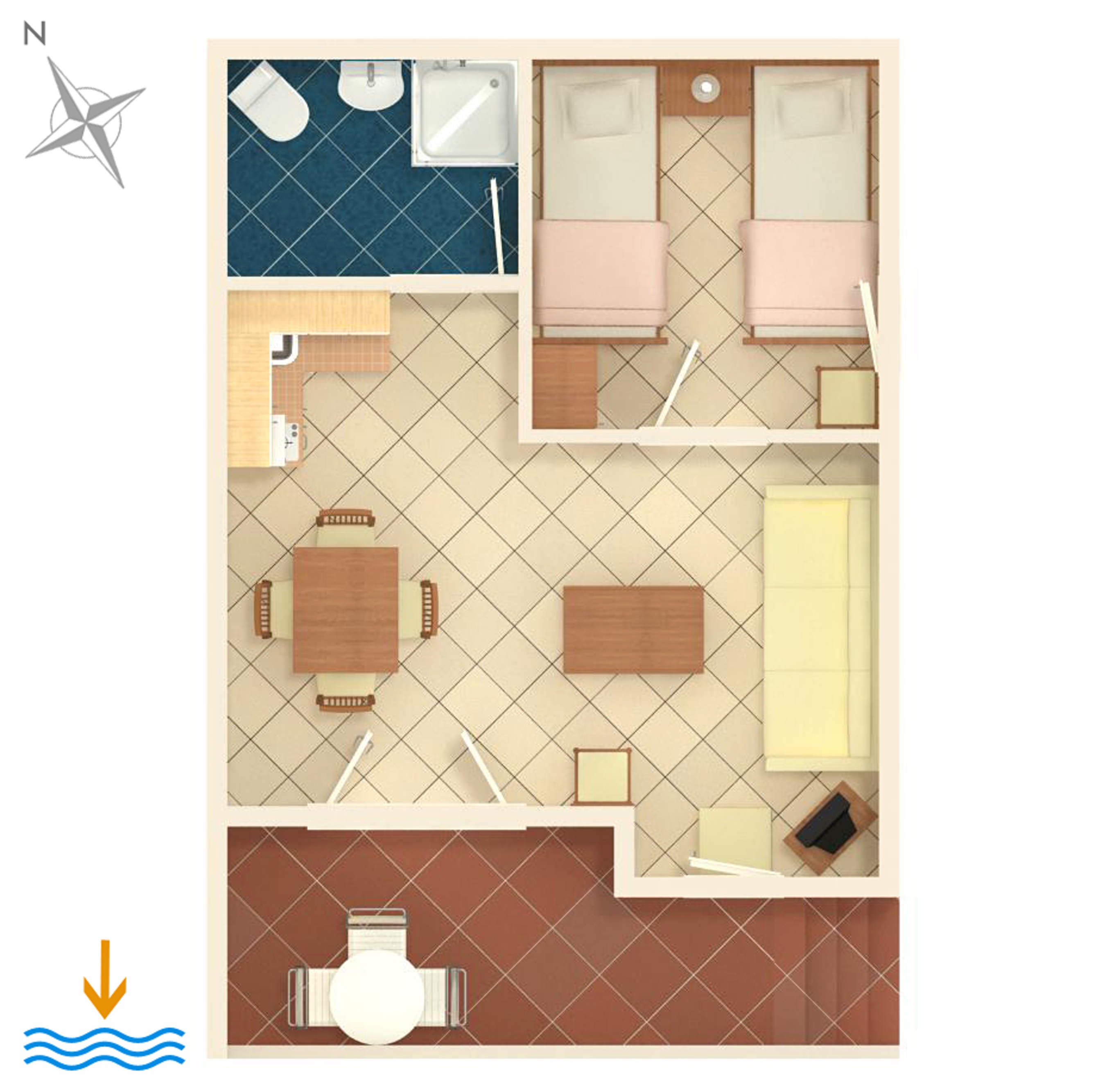 One bedroom apartment with terrace and sea view Košljun, Pag  A-b