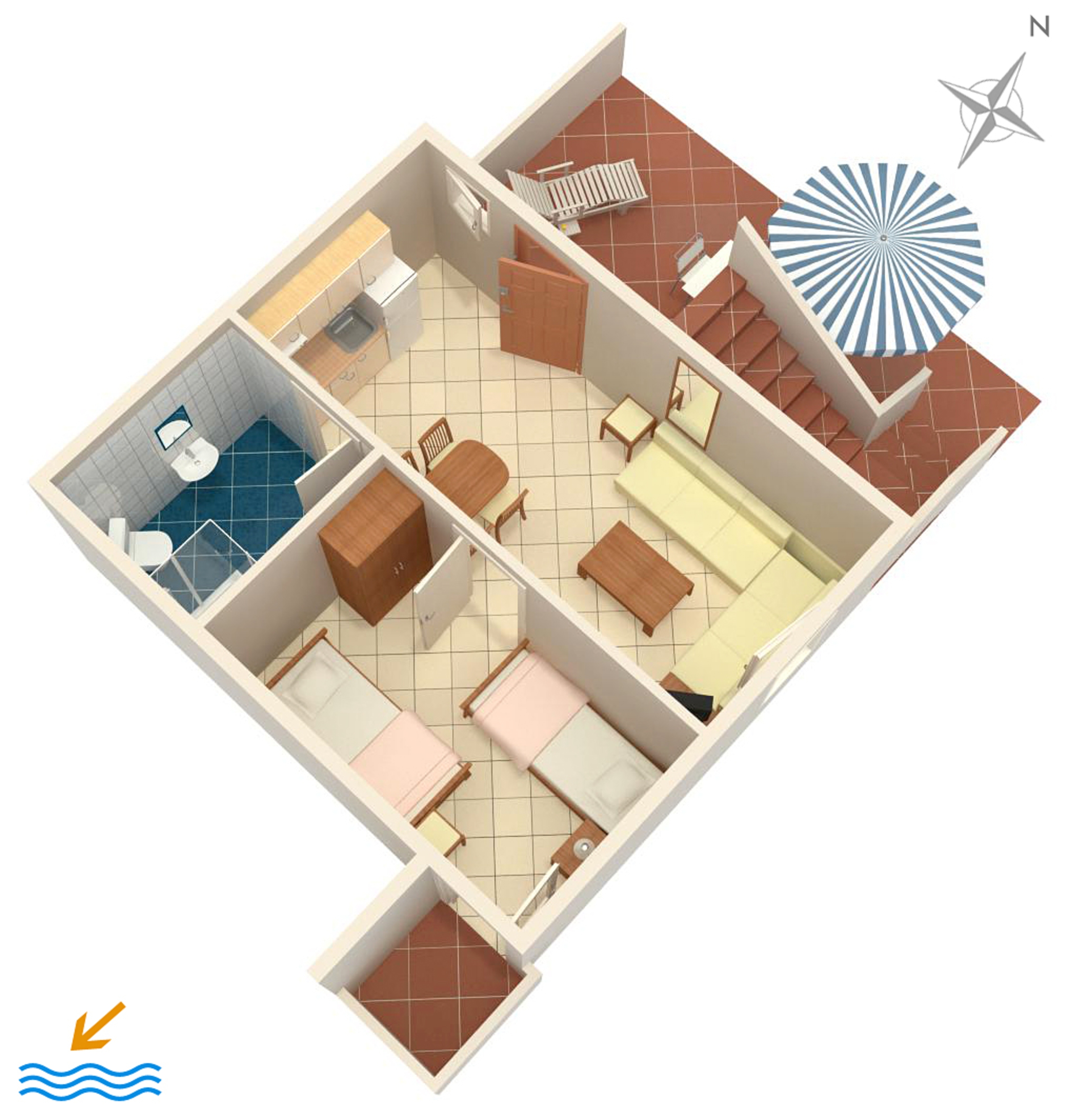 One bedroom apartment with terrace Košljun, Pag  A-c