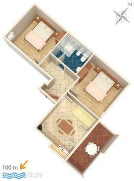 Půdorys Novigrad, Půdorys v ubytování typu apartment, WIFI.