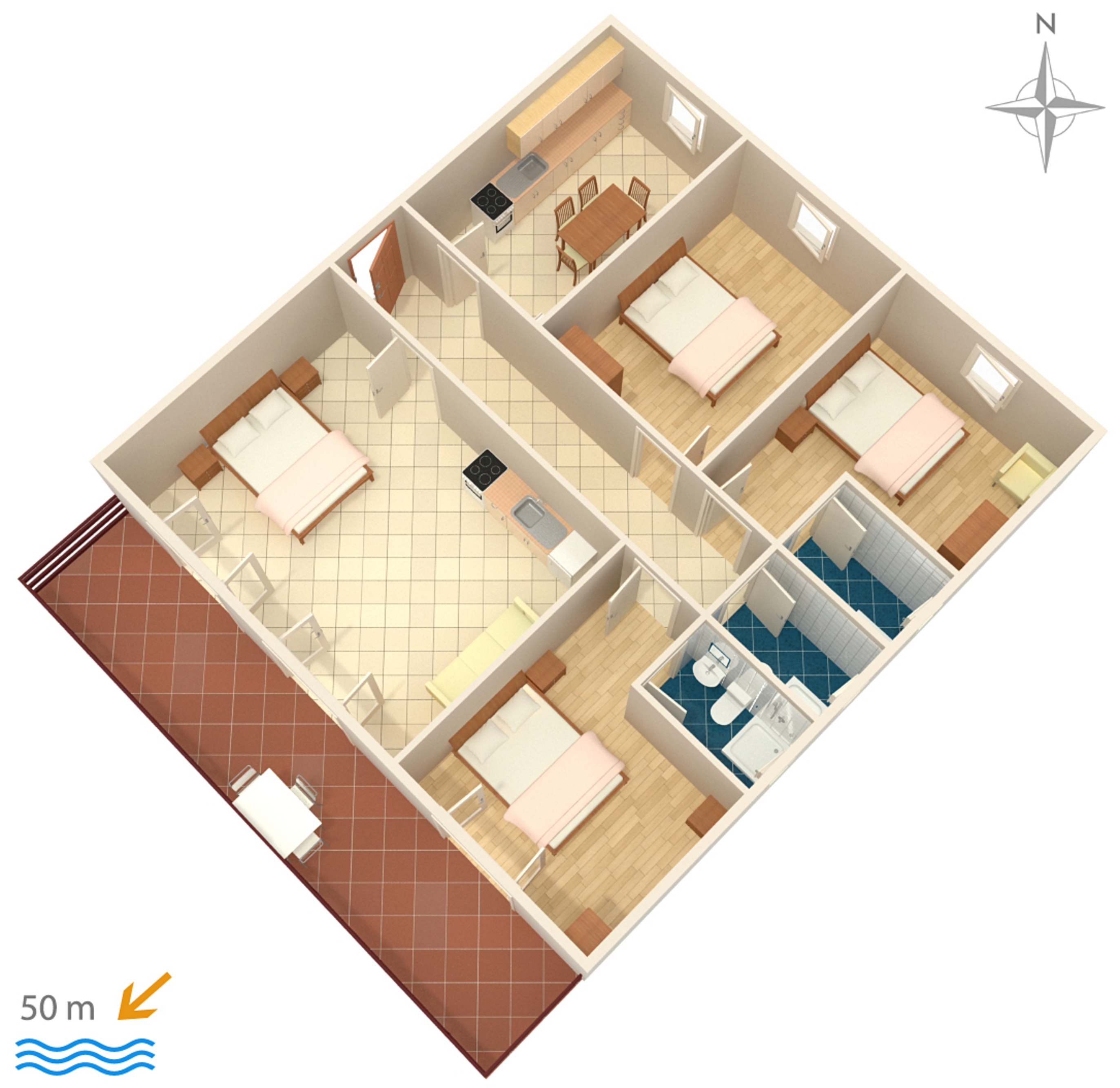 Four bedroom apartment with balcony and sea view Sveti Petar, Biograd  A-a