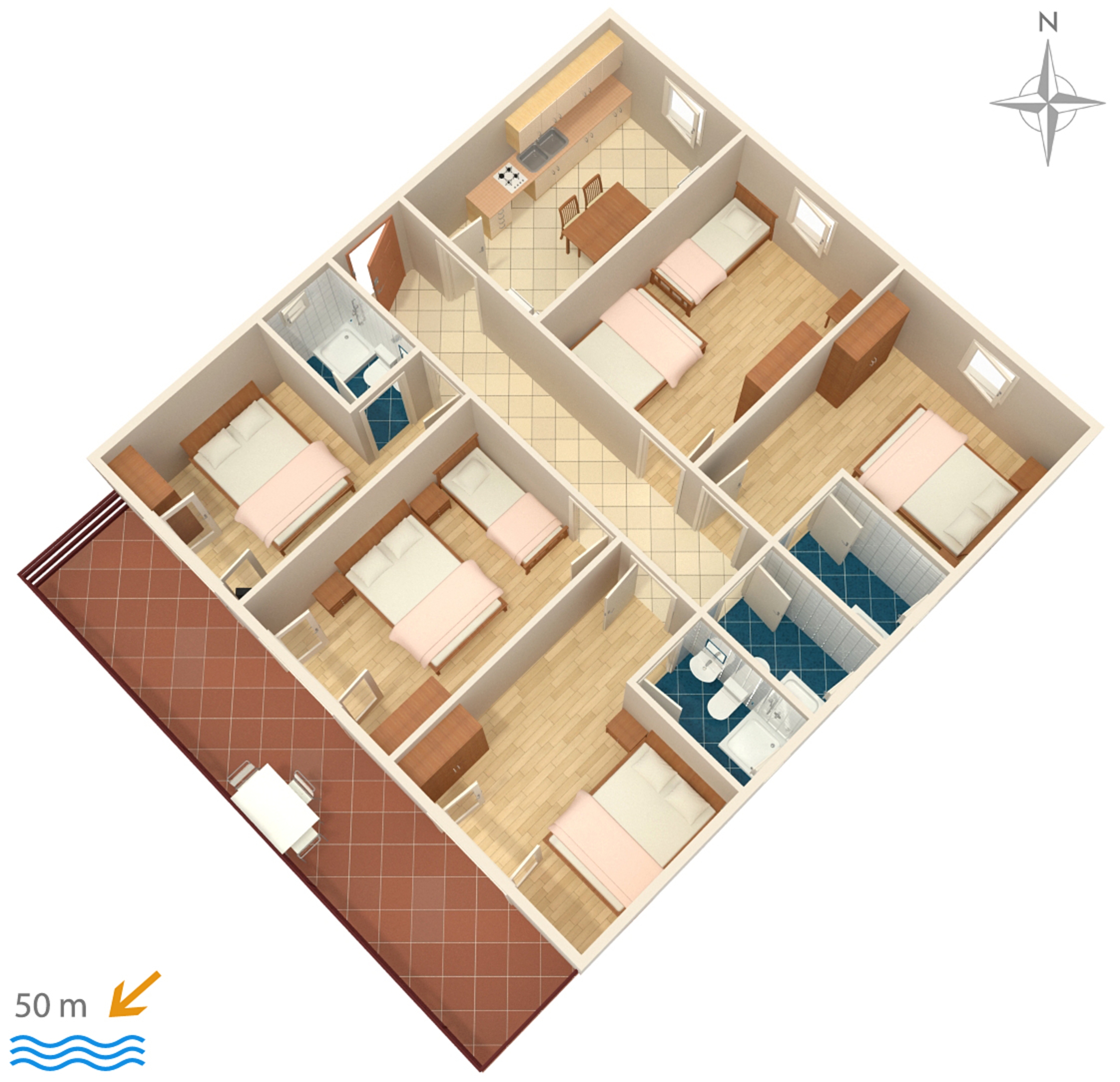 Comfortable and spacious apartment with balcony and sea view Sveti Petar, Biograd  A-b
