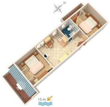 Novalja, Načrt v nastanitvi vrste apartment, WiFi.