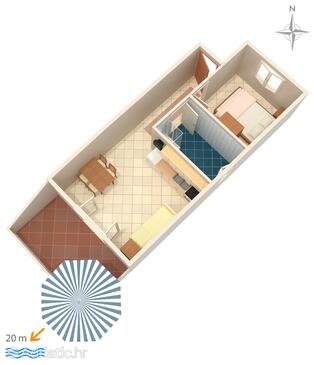 Stara Novalja, Plan dans l’hébergement en type apartment.