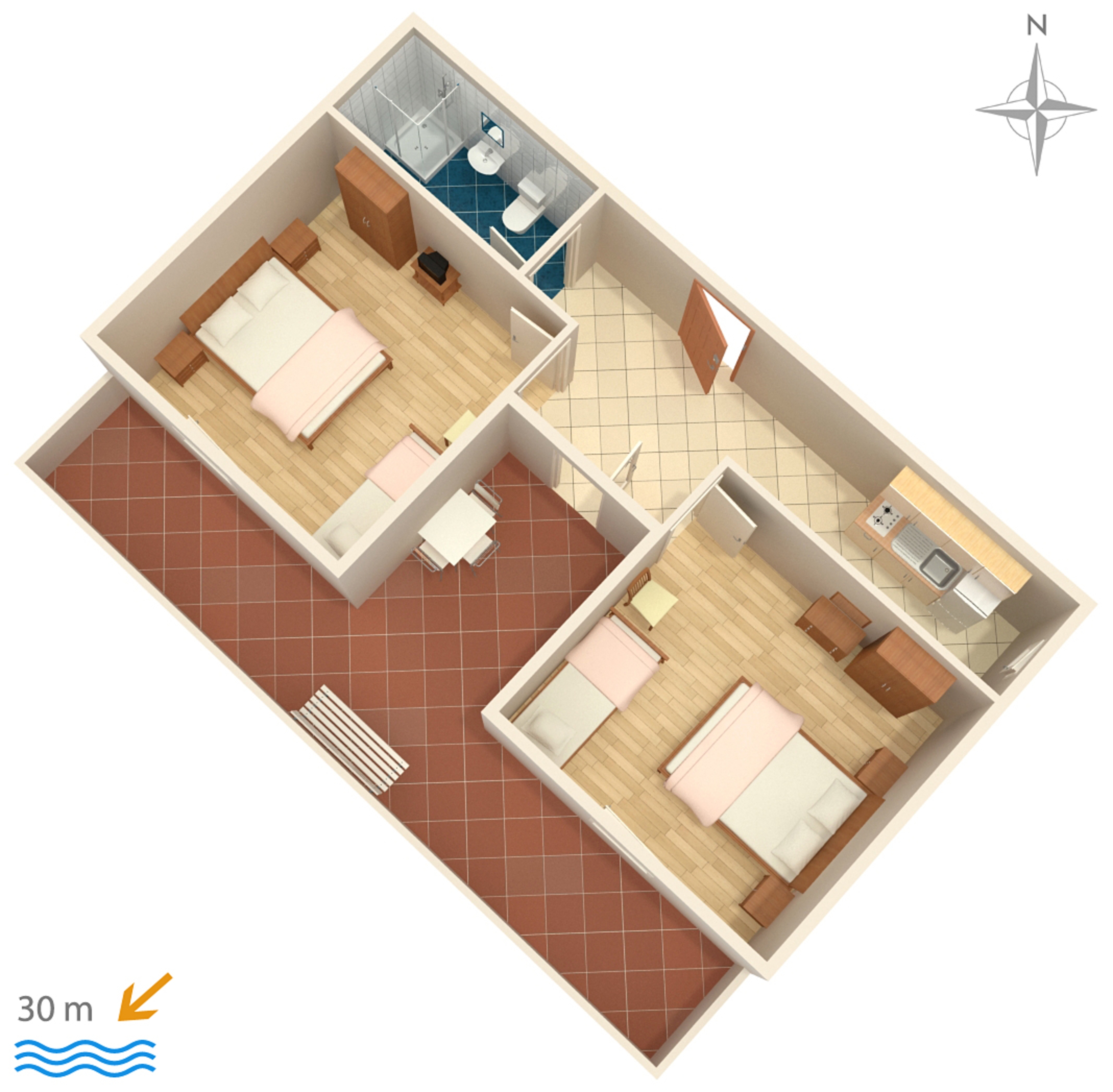 Two bedroom apartment near beach Zubovići, Pag  A-b