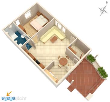 Plan Novalja, Plan in the apartment, dopusteni kucni ljubimci i WIFI.