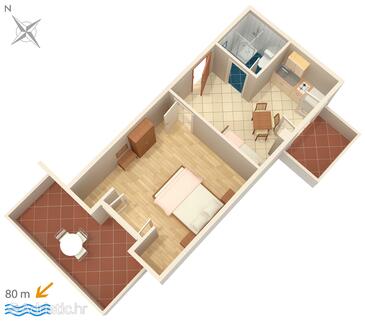 Plan Novalja, Plan in the apartment, dopusteni kucni ljubimci i WIFI.