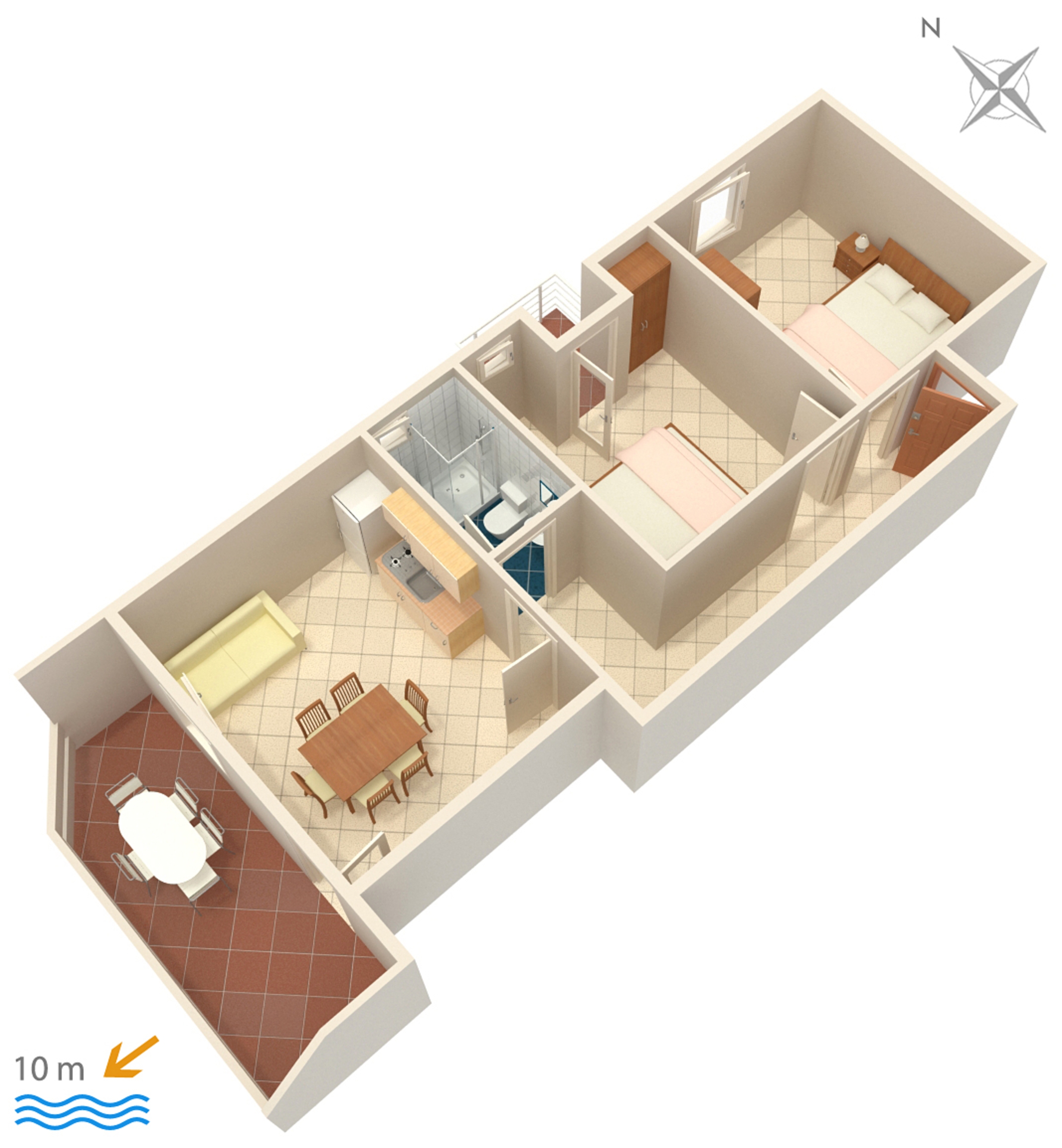 Two bedroom apartment near beach Kustići, Pag  A-a