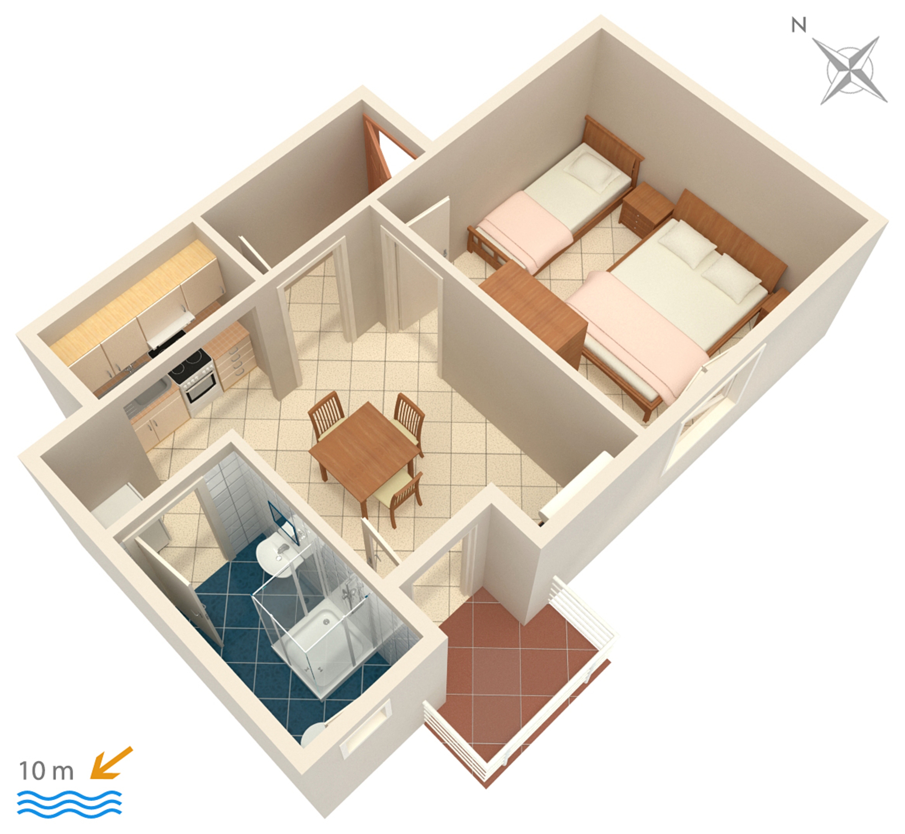 One bedroom apartment near beach Kustići, Pag  A-b