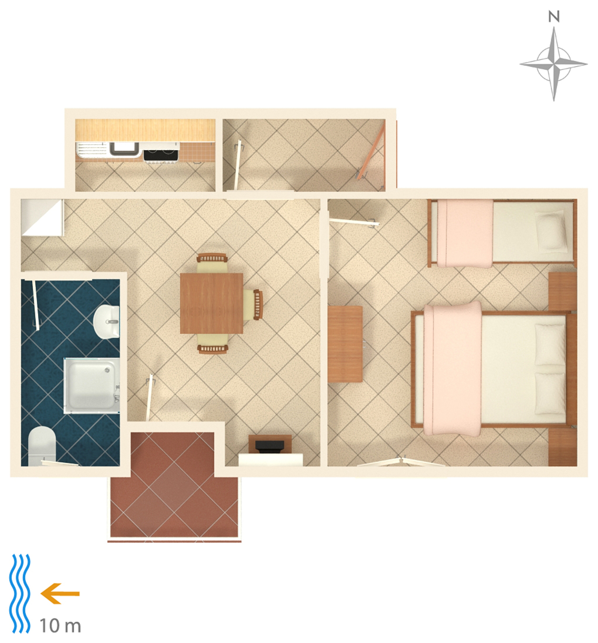 One bedroom apartment near beach Kustići, Pag  A-b