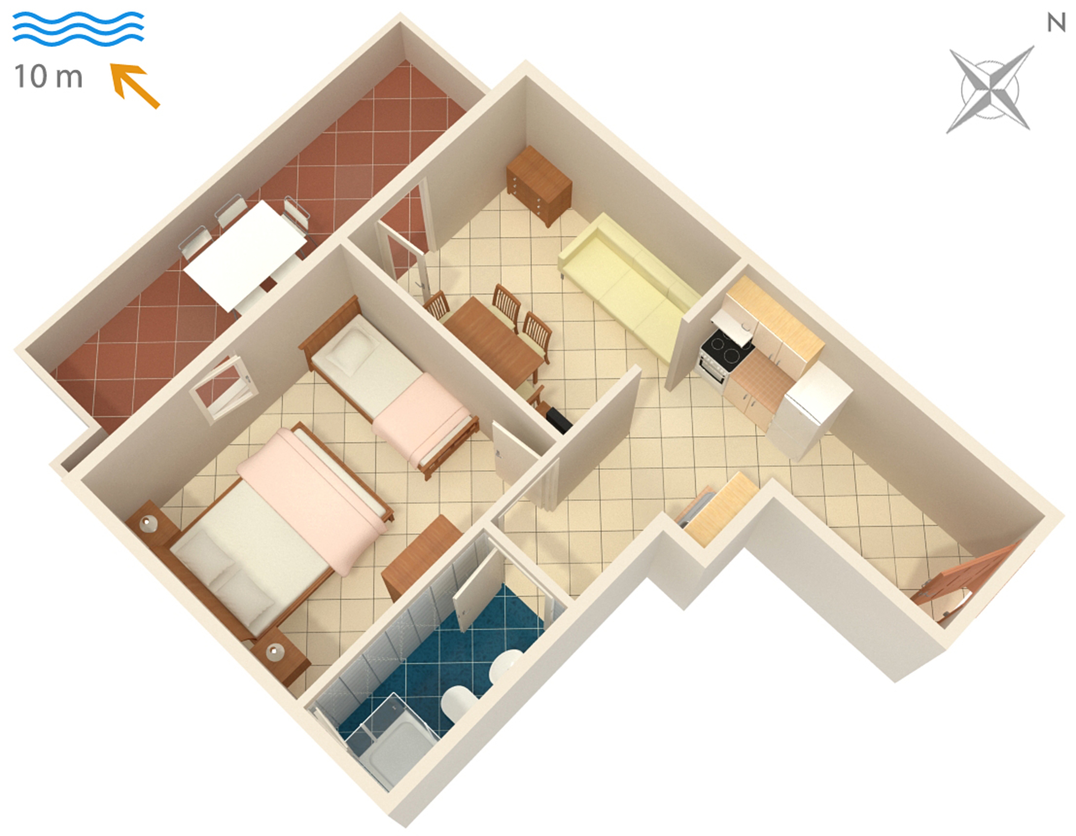 One bedroom apartment near beach Kustići, Pag  A-c