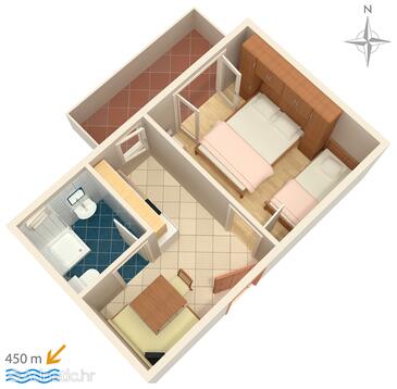 Plan Novalja, Plan in the apartment, dopusteni kucni ljubimci i WIFI.