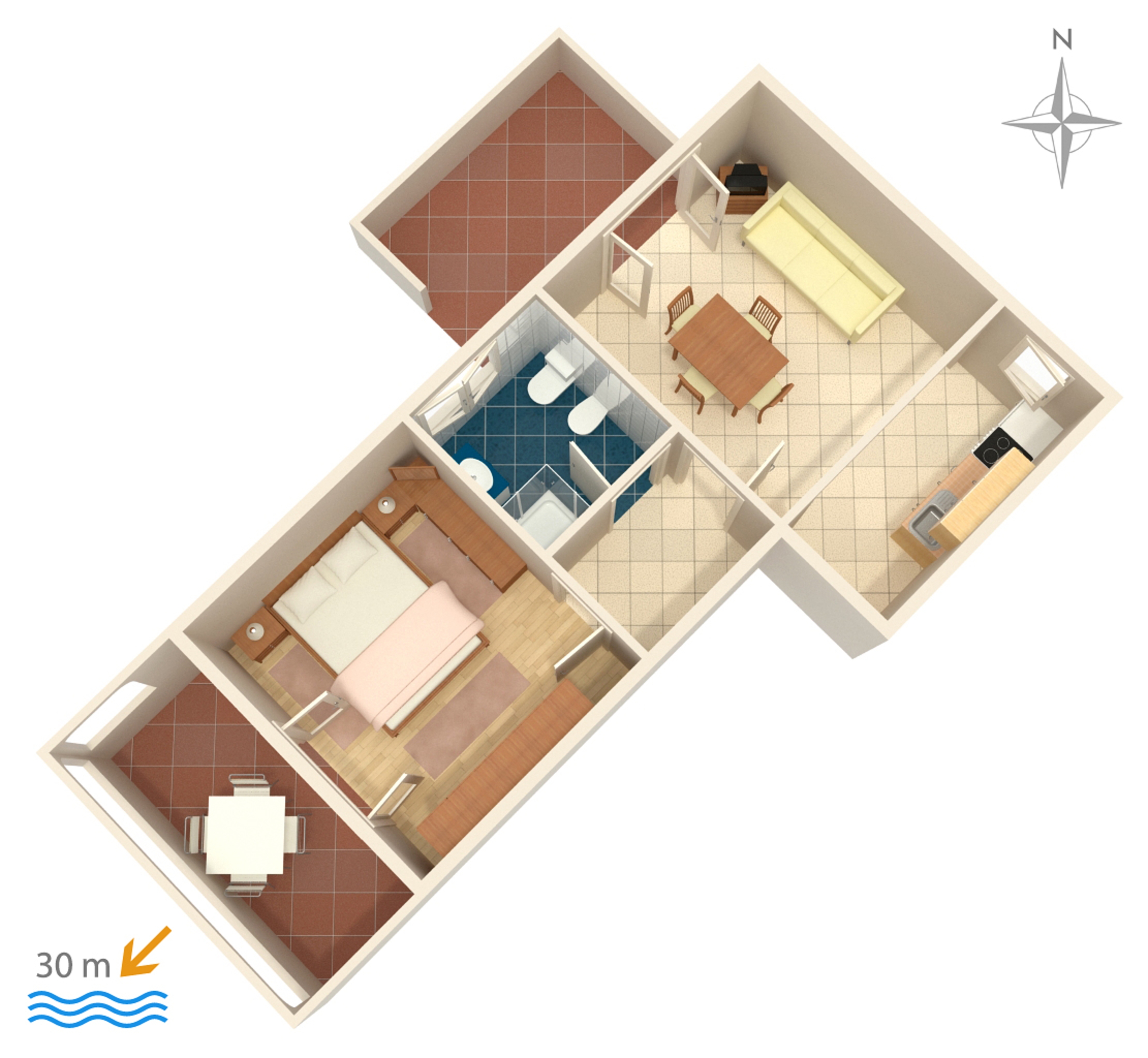 One bedroom apartment near beach Kustići, Pag  A-d