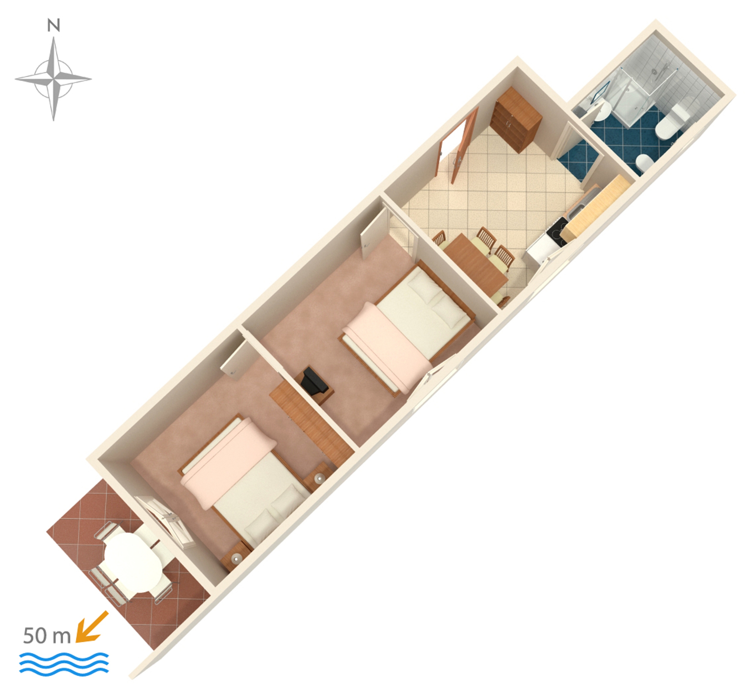 Two bedroom apartment near beach Zubovići, Pag  A-b