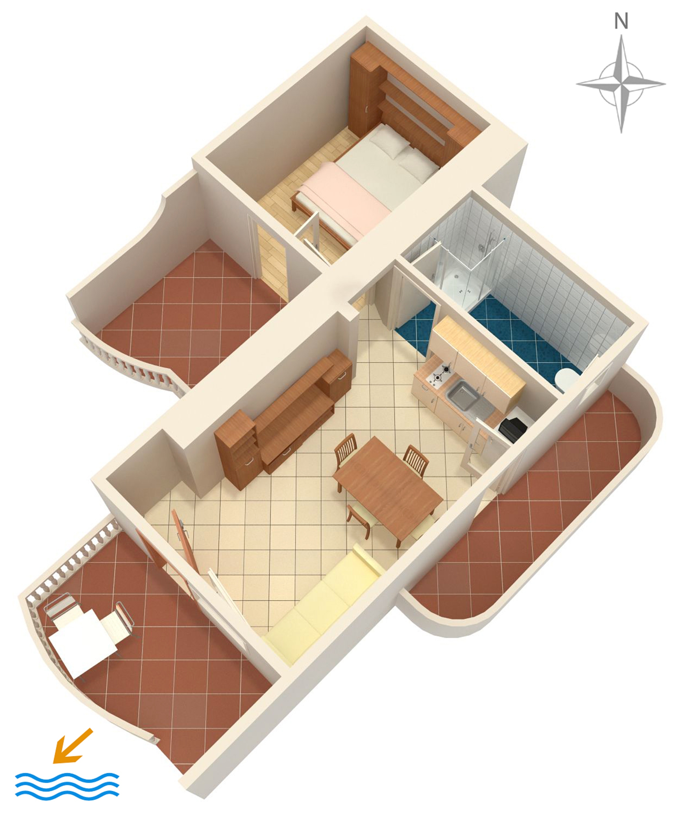 One bedroom apartment near beach Zubovići, Pag  A-c