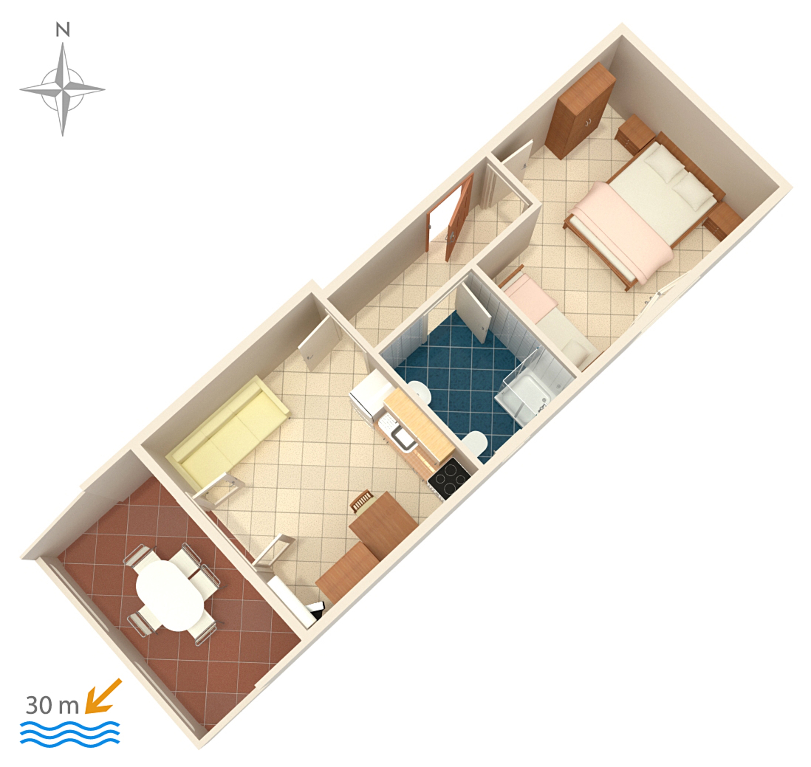 One bedroom apartment near beach Kustići, Pag  A-a
