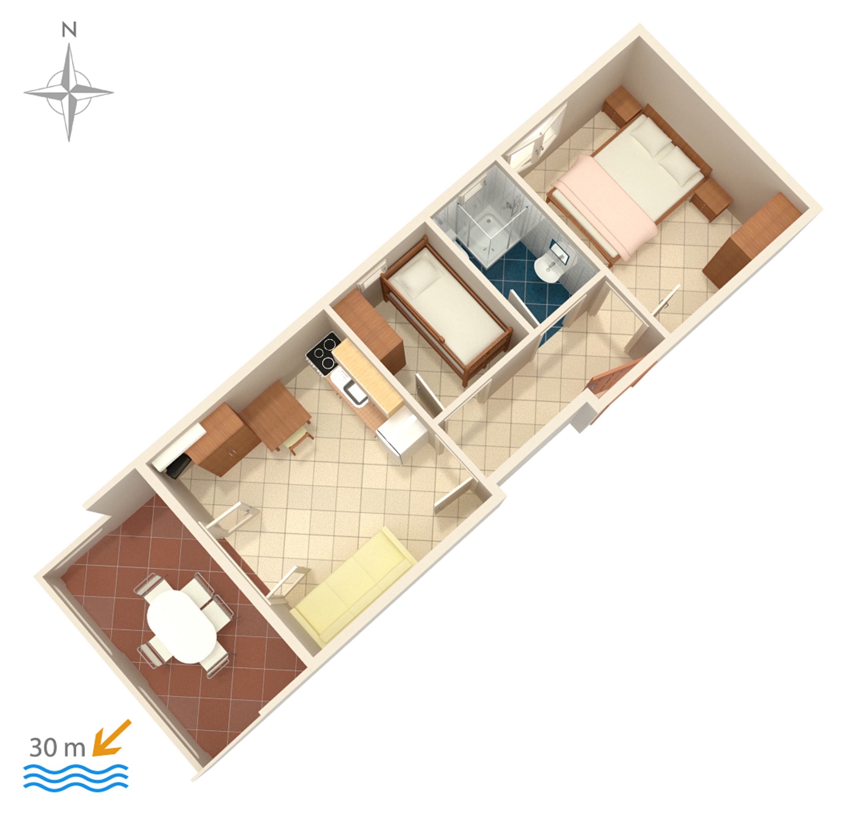 Two bedroom apartment near beach Kustići, Pag  A-b