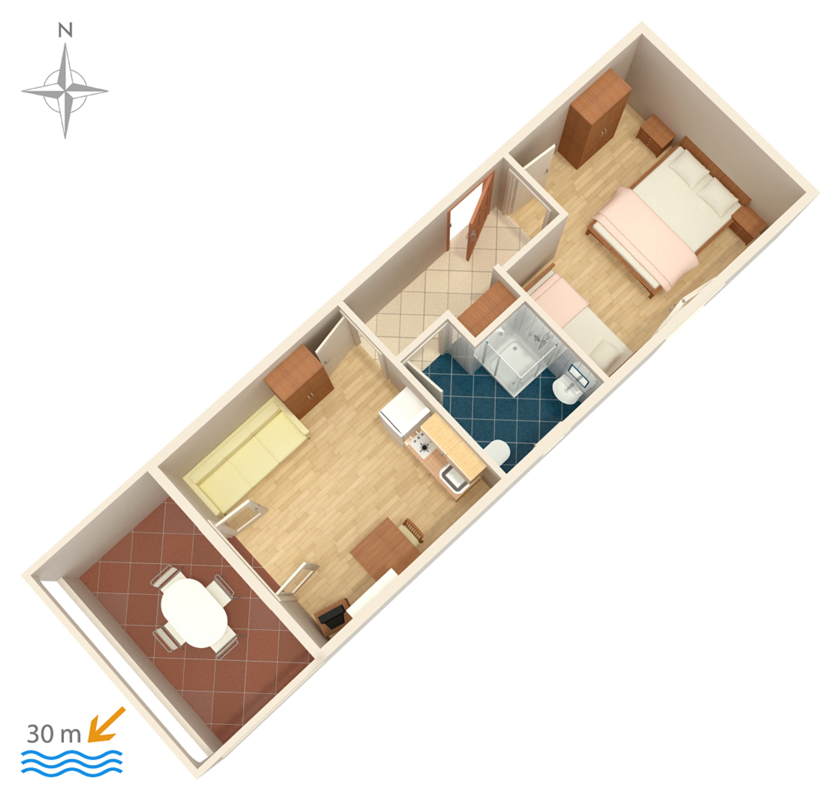 One bedroom apartment near beach Kustići, Pag  A-c