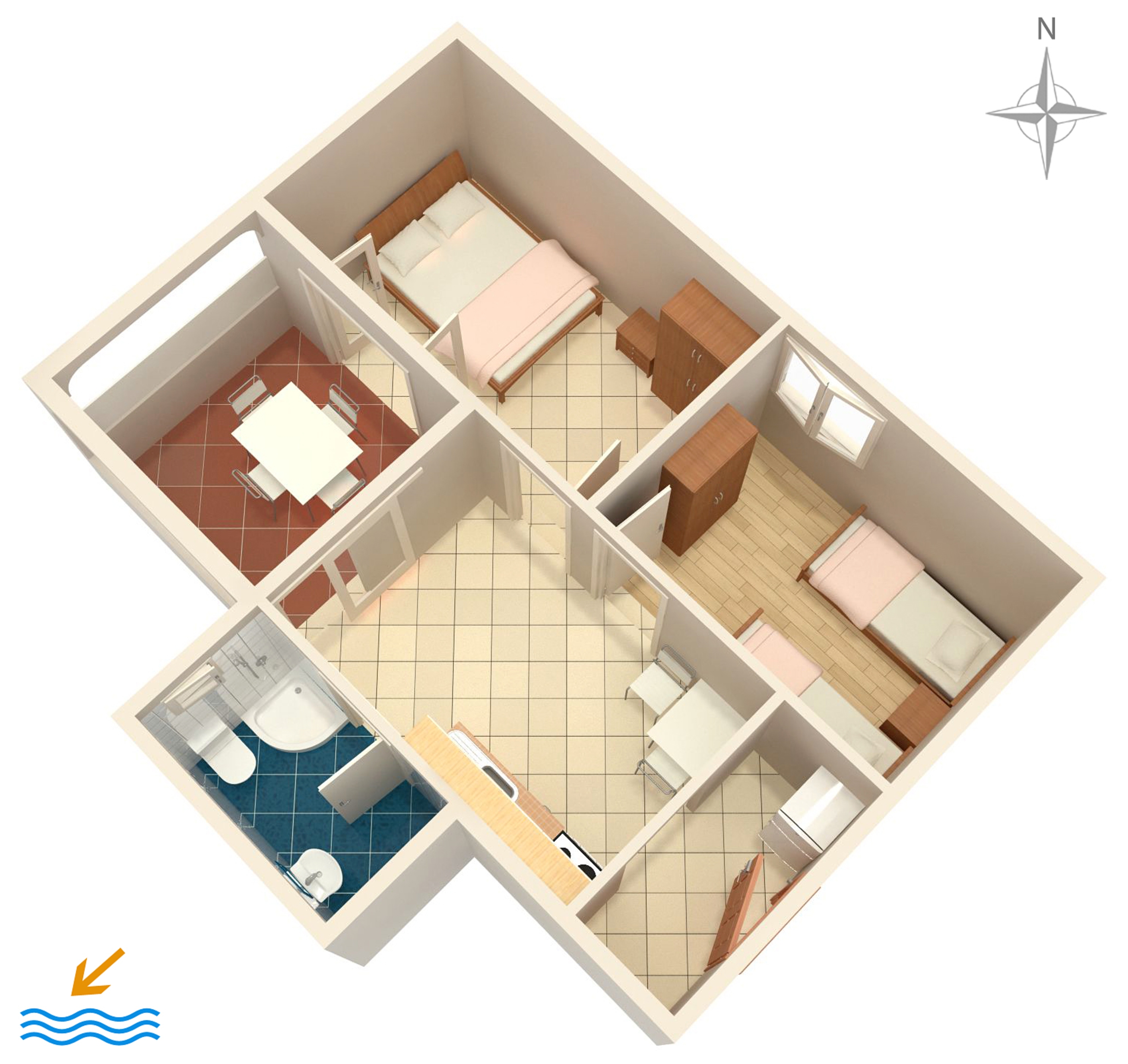 Two bedroom apartment near beach Kustići, Pag  A-d