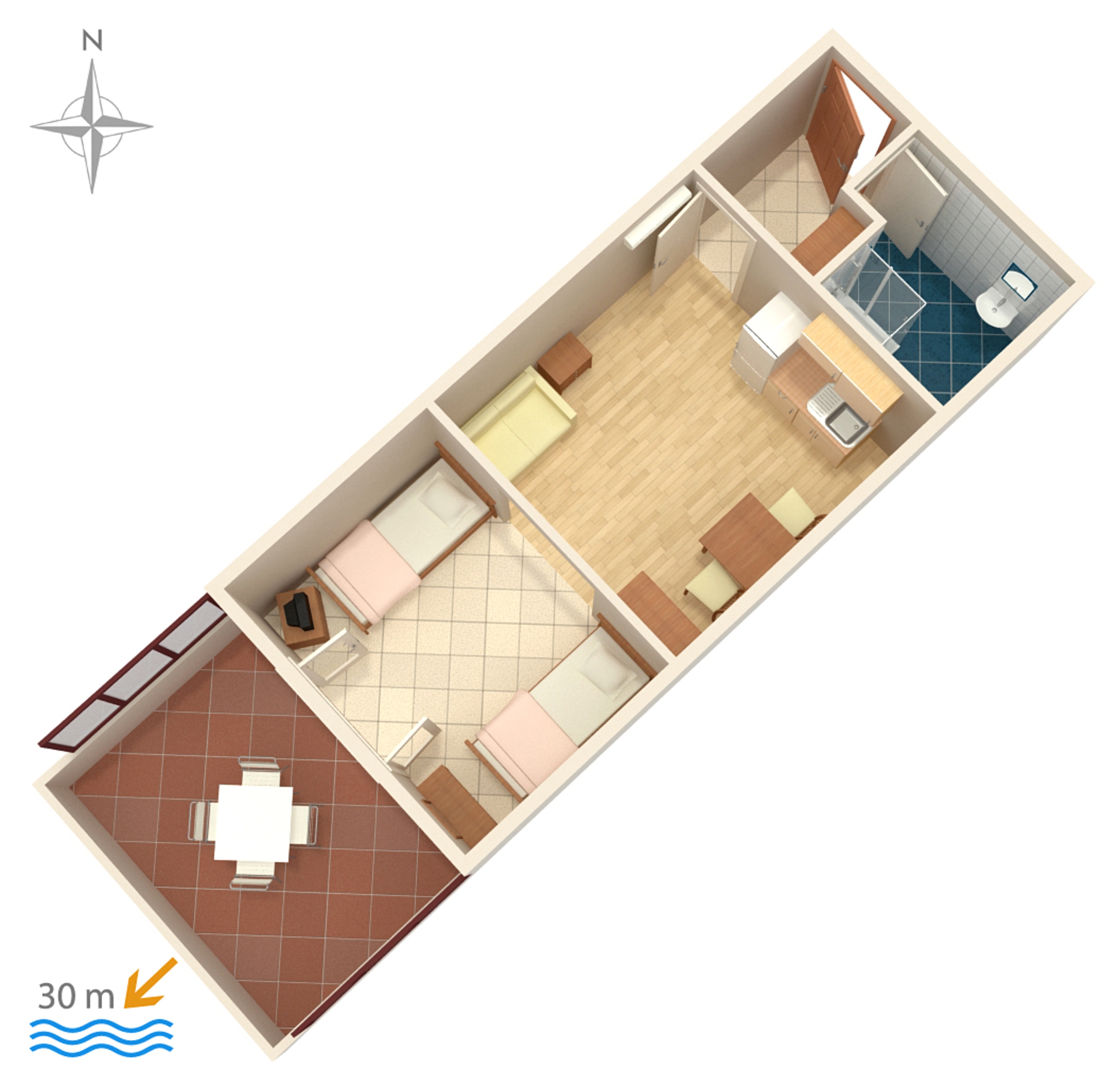 Studio flat near beach Kustići, Pag  AS-b