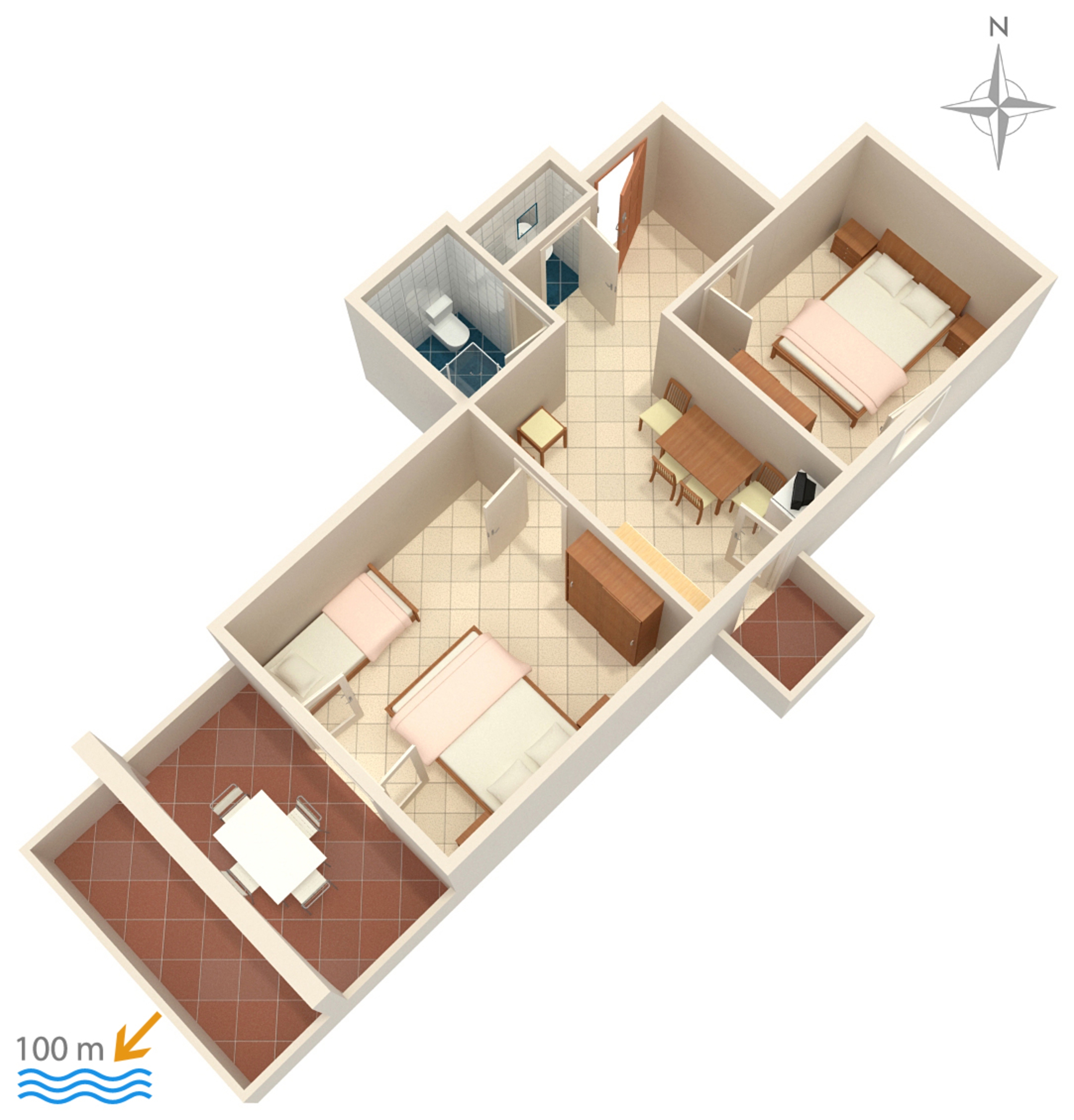 Two bedroom apartment with terrace and sea view Zubovići, Pag  A-a