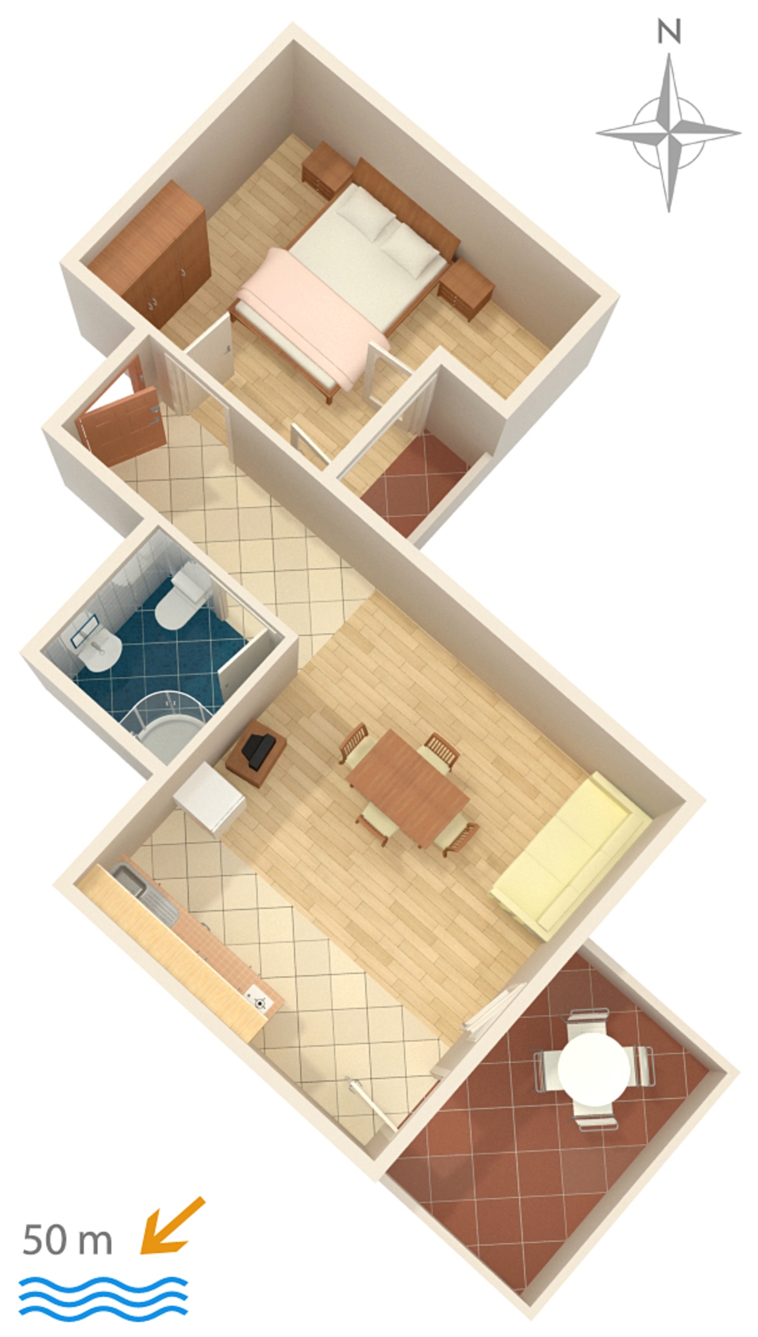 One bedroom apartment near beach Stara Novalja, Pag  A-e