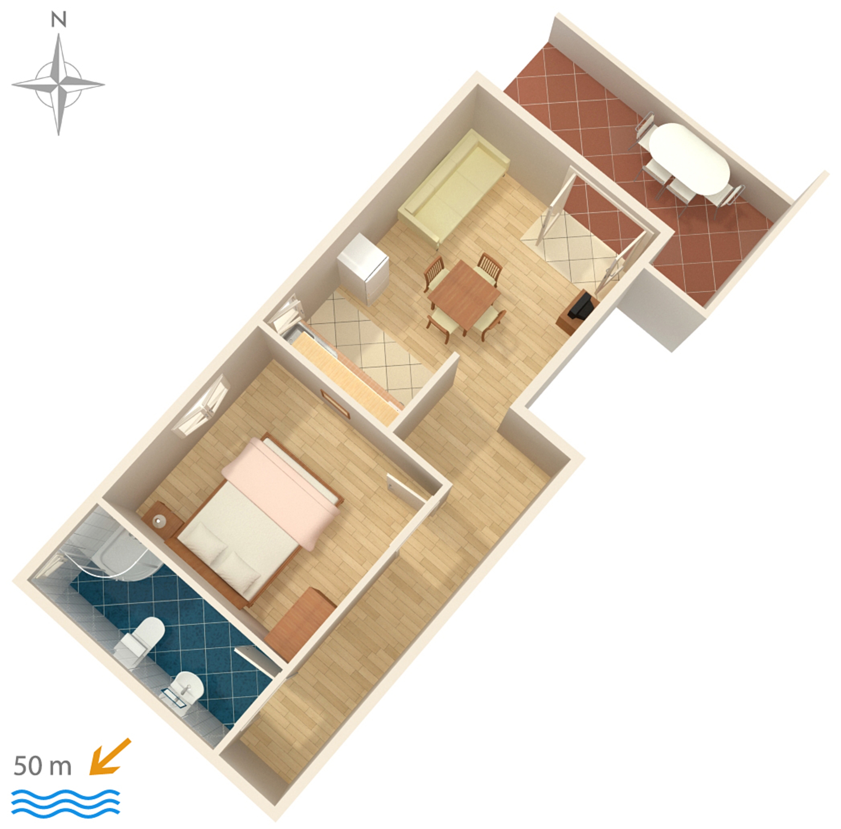 One bedroom apartment near beach Stara Novalja, Pag  A-f