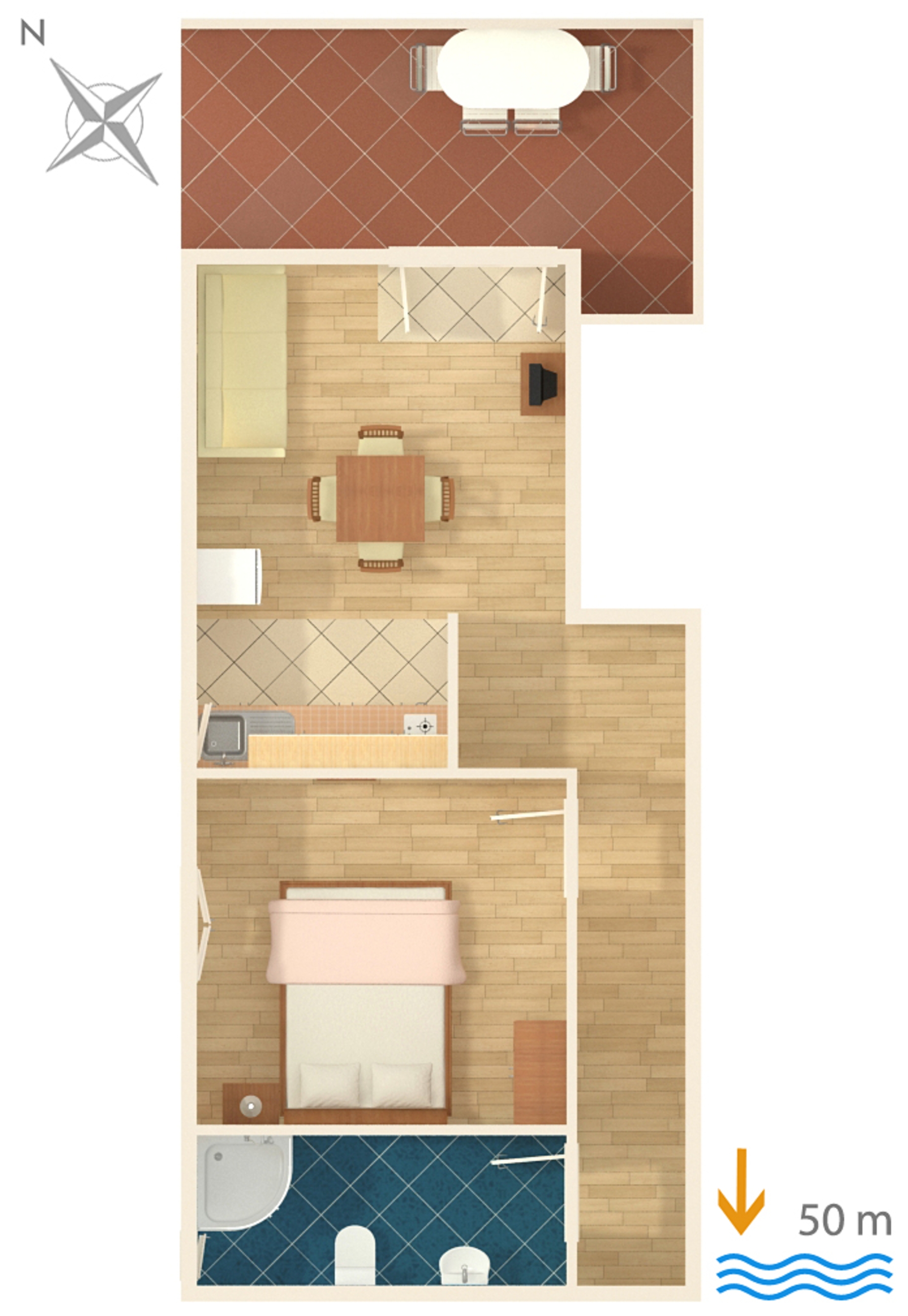 One bedroom apartment near beach Stara Novalja, Pag  A-f