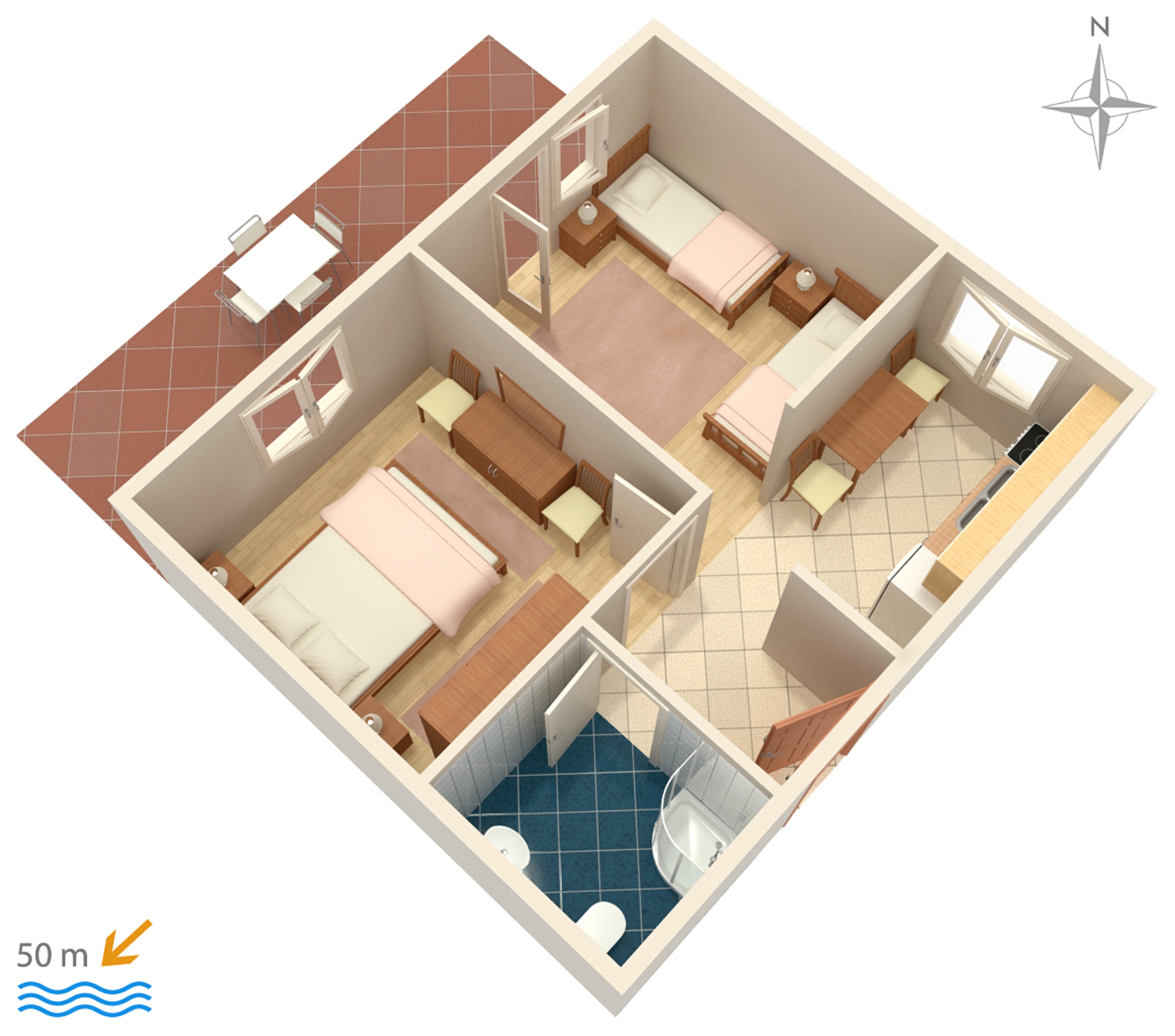 One bedroom apartment with terrace Pag  A-a