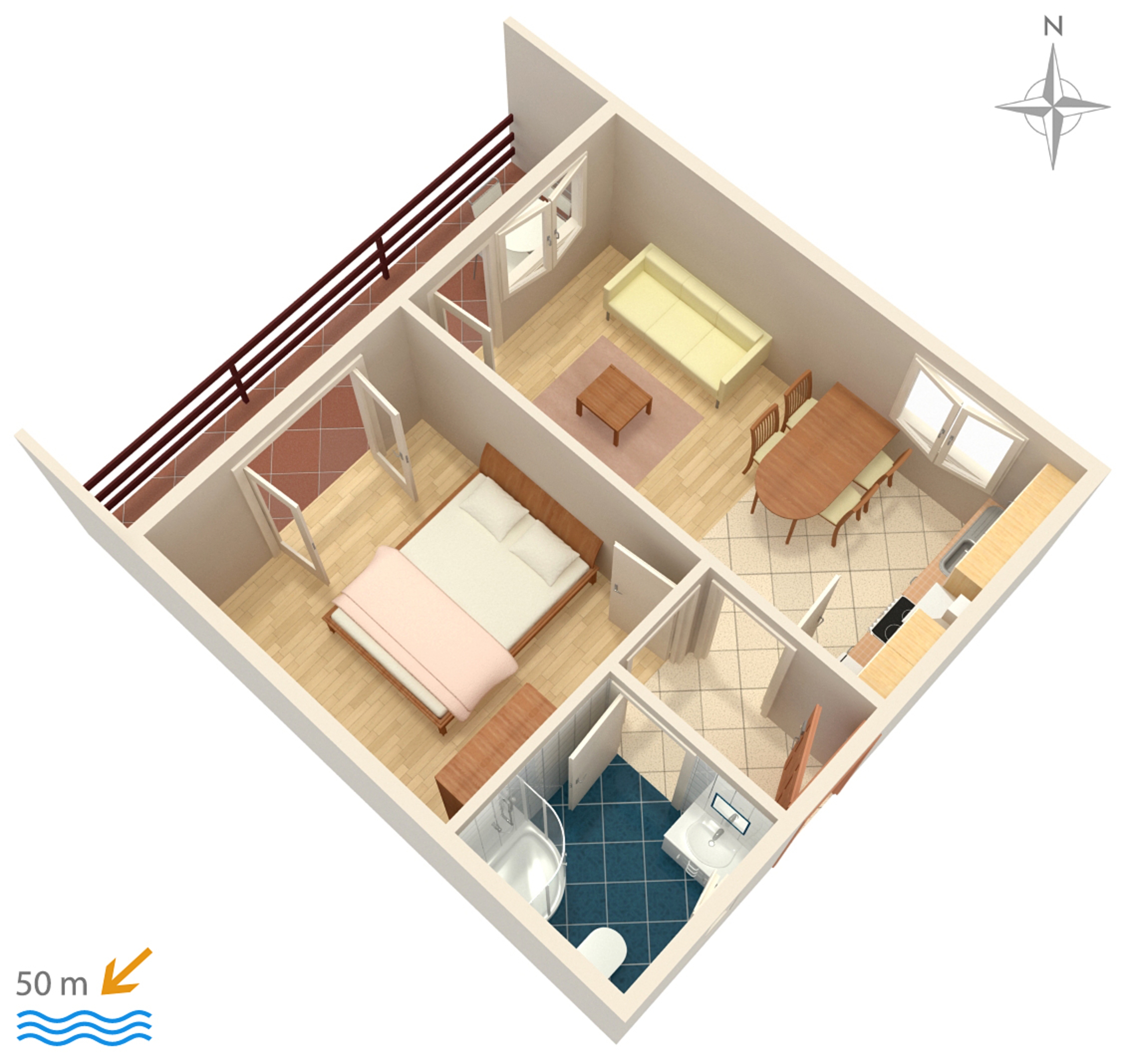 One bedroom apartment with balcony and sea view Pag  A-b