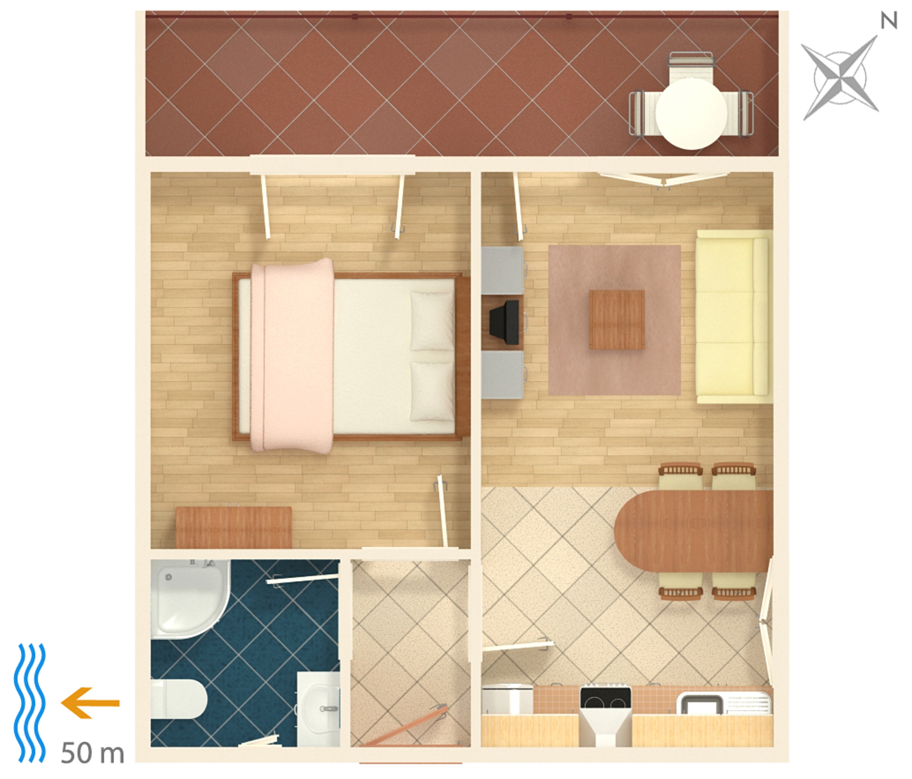One bedroom apartment with balcony and sea view Pag  A-b