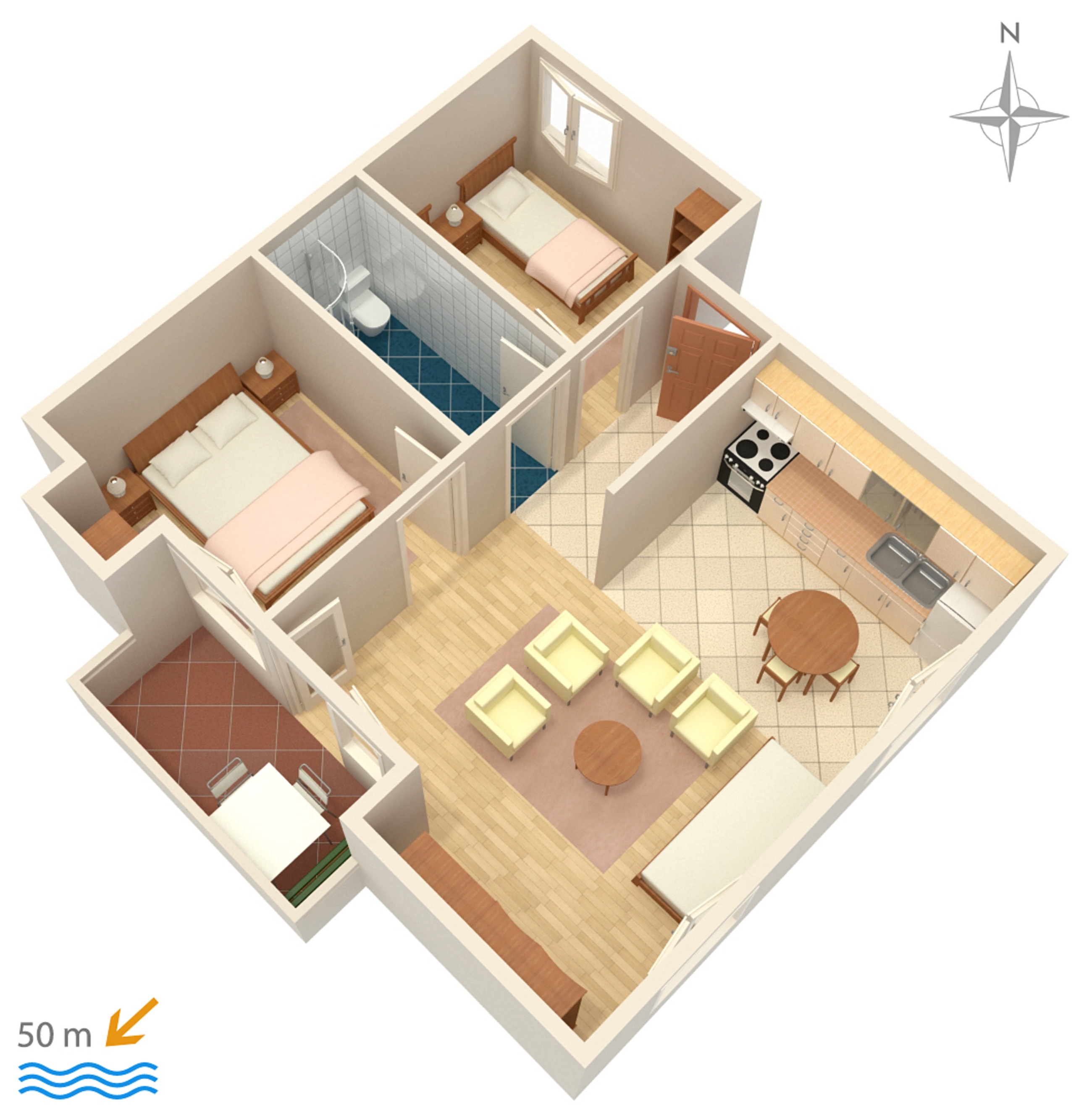 Two bedroom apartment with terrace and sea view Pag  A-c