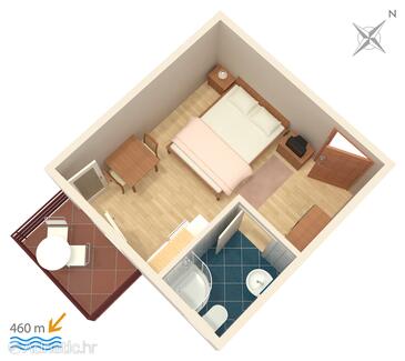 Vodice, plattegrond in the studio-apartment, WiFi.