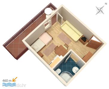 Vodice, plattegrond in the studio-apartment, WiFi.