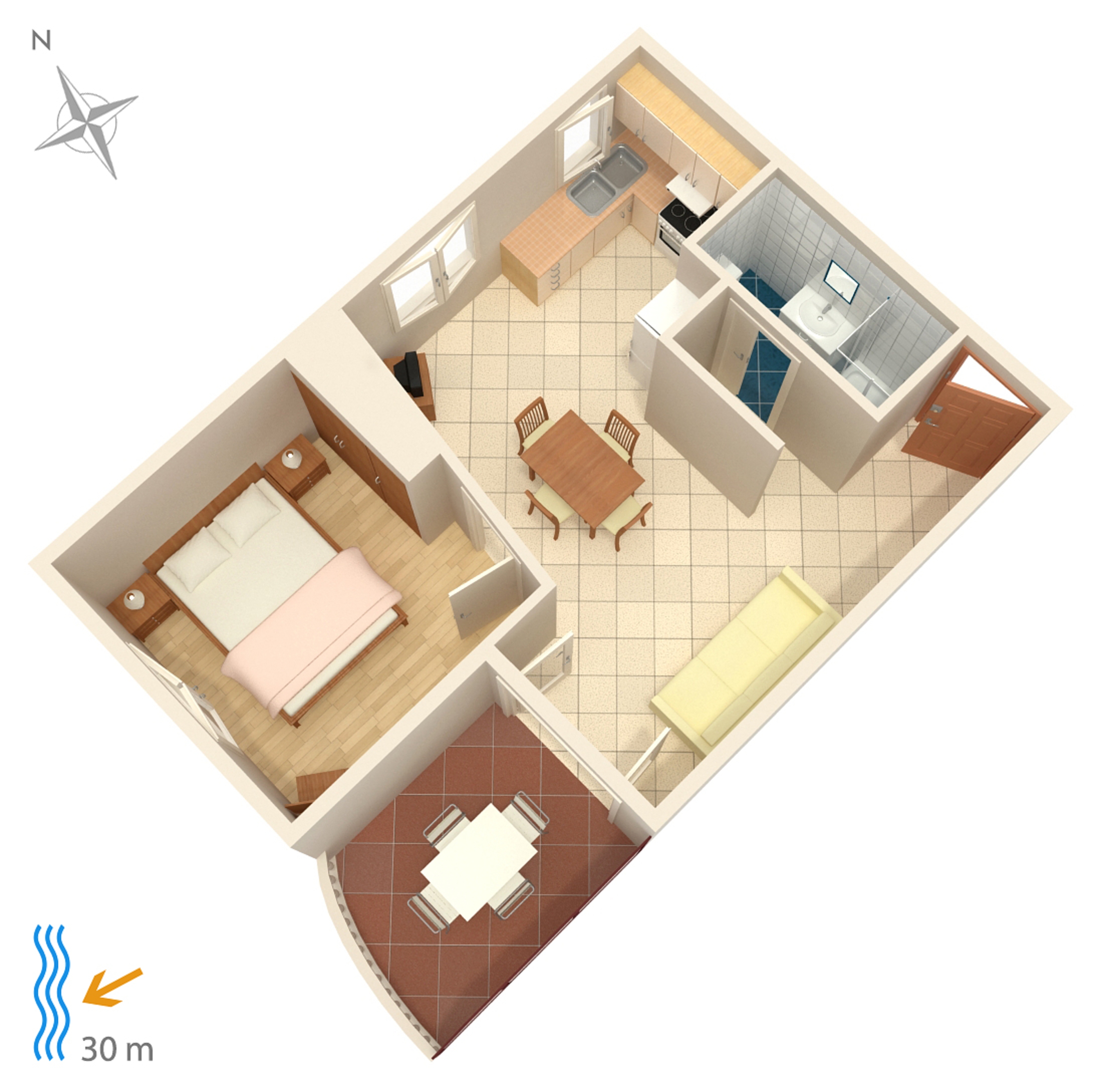 One bedroom apartment near beach Brodarica, Šibenik  A-b